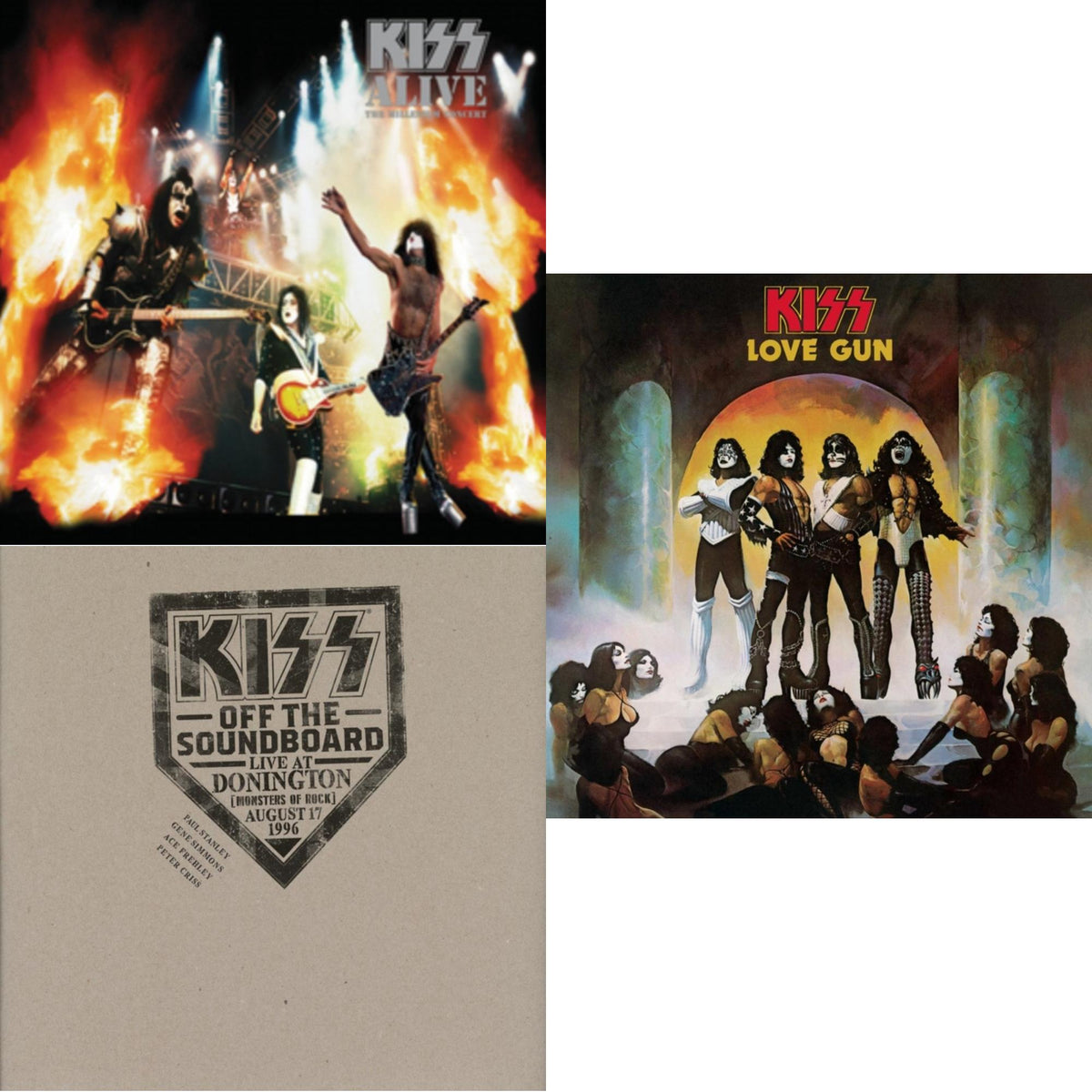 Kiss - Kiss Off The Soundboard: Donington 1996 (Live) (3LP) & Love Gun (Tangerine/Aqua Splatter LP Vinyl) & Alive: Millennium Concert