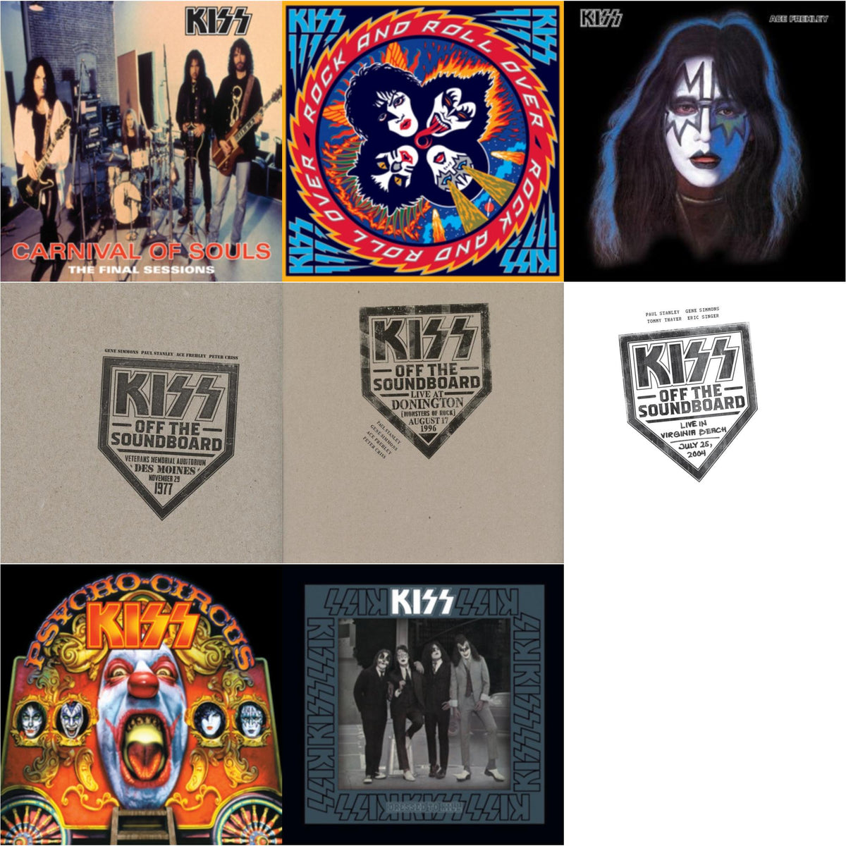 Kiss Off The Soundboard: Live In Virginia Beach (3LP) & Kiss Off The Soundboard: Donington 1996 (Live) (3LP) & Kiss Off The Soundboard: Live In Des Moines (2LP) & Psycho Circus & Dressed To Kill & Carnival Of Souls & Rock & Roll Over & Ace Frehley