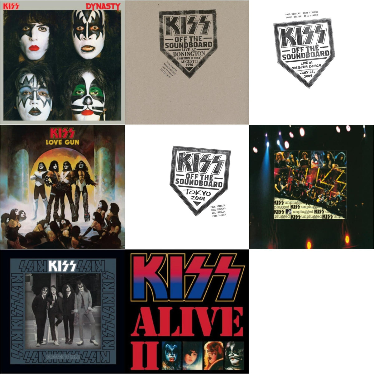 Kiss Off The Soundboard: Tokyo 2001 (3LP) & Kiss Off The Soundboard: Live In Virginia Beach (3LP) & Kiss Off The Soundboard: Donington 1996 (Live) (3LP) & Dynasty & Dressed To Kill & Love Gun & Mtv Unplugged & Alive Ii