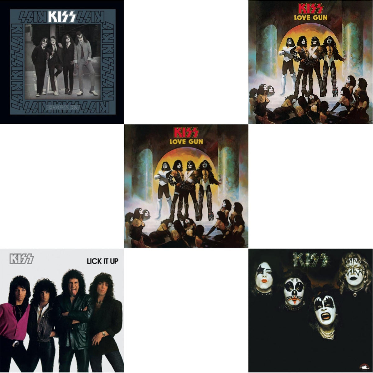 Love Gun (Tangerine/Aqua Splatter LP Vinyl) & Kiss & Lick It Up & Dressed To Kill & Love Gun