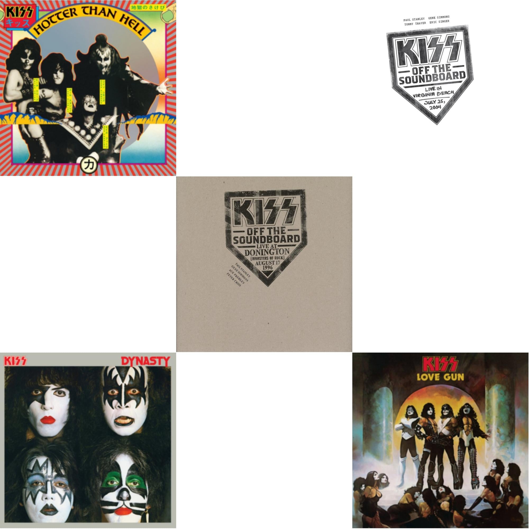 Kiss Off The Soundboard: Live In Virginia Beach (3LP) & Kiss Off The Soundboard: Donington 1996 (Live) (3LP) & Dynasty & Hotter Than Hell & Love Gun