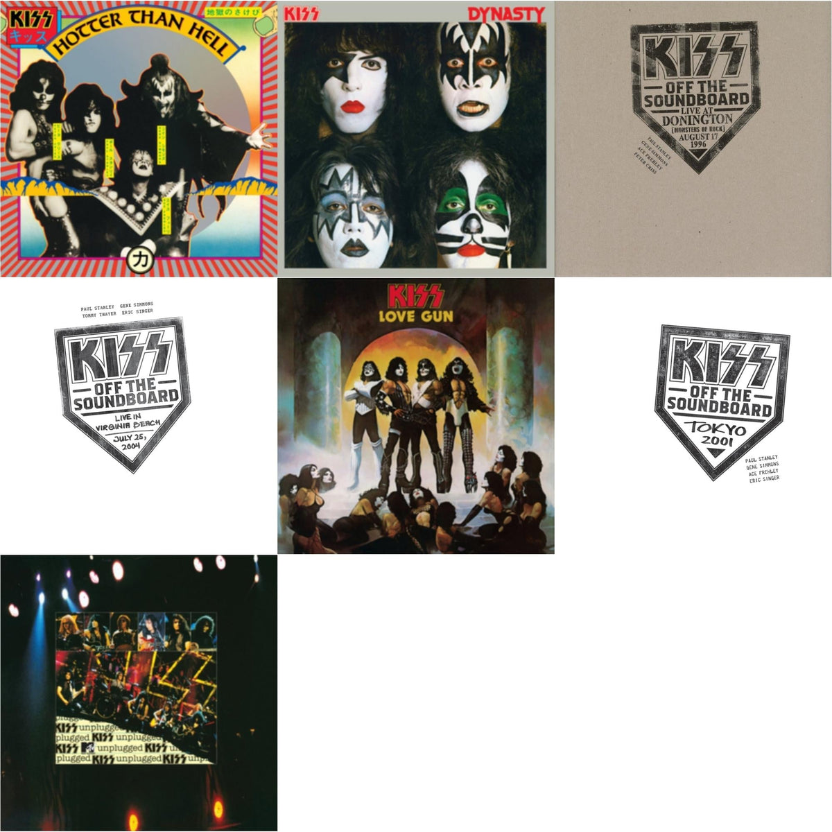 Kiss Off The Soundboard: Tokyo 2001 (3LP) & Kiss Off The Soundboard: Live In Virginia Beach (3LP) & Kiss Off The Soundboard: Donington 1996 (Live) (3LP) & Dynasty & Hotter Than Hell & Love Gun & Mtv Unplugged