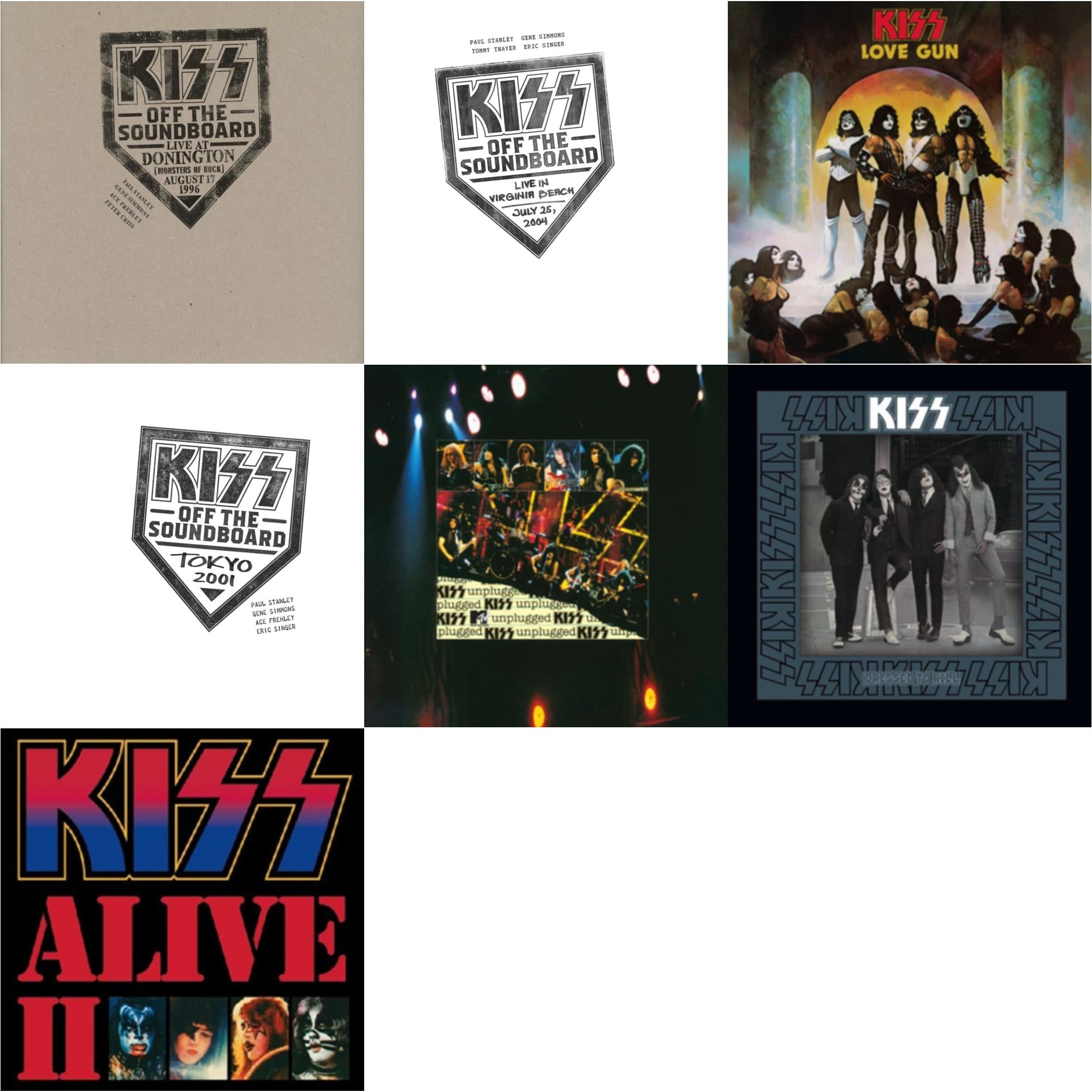 Kiss Off The Soundboard: Tokyo 2001 (3LP) & Kiss Off The Soundboard: Live In Virginia Beach (3LP) & Kiss Off The Soundboard: Donington 1996 (Live) (3LP) & Dressed To Kill & Love Gun & Mtv Unplugged & Alive Ii