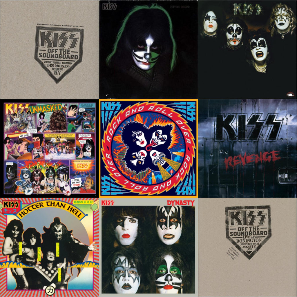 Kiss Off The Soundboard: Donington 1996 (Live) (3LP) & Kiss Off The Soundboard: Live In Des Moines (2LP) & Kiss & Revenge & Dynasty & Hotter Than Hell & Unmasked & Rock & Roll Over & Peter Criss