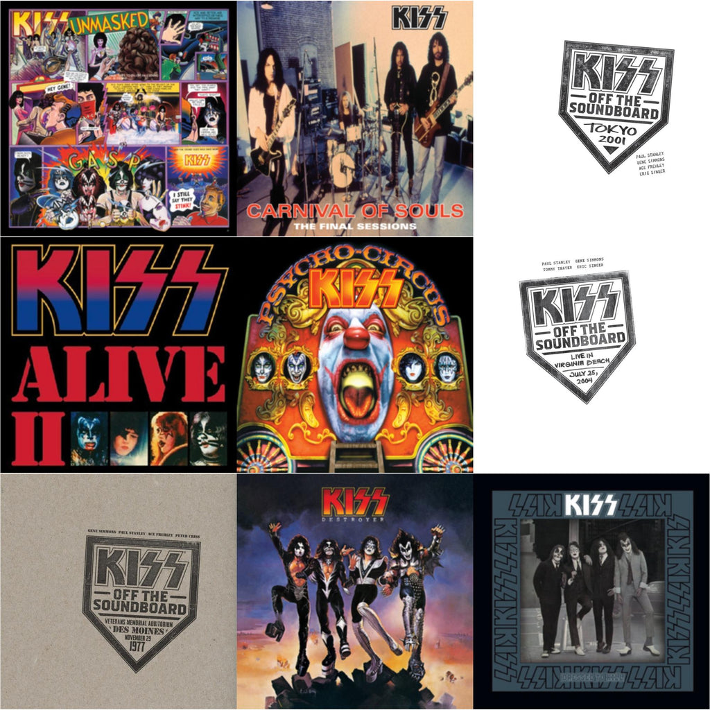 Kiss Off The Soundboard: Tokyo 2001 (3LP) & Kiss Off The Soundboard: Live In Virginia Beach (3LP) & Kiss Off The Soundboard: Live In Des Moines (2LP) & Destroyer & Psycho Circus & Unmasked & Dressed To Kill & Carnival Of Souls & Alive Ii