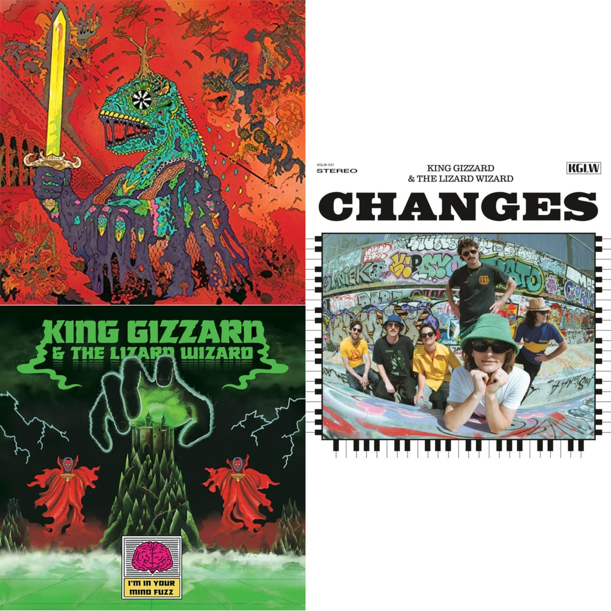 King Gizzard & The Lizard Wizard - I'm In Your Mind Fuzz & Changes (Recycled Black Wax LP Vinyl) & 12 Bar Bruise (Sea Foam Green LP Vinyl)