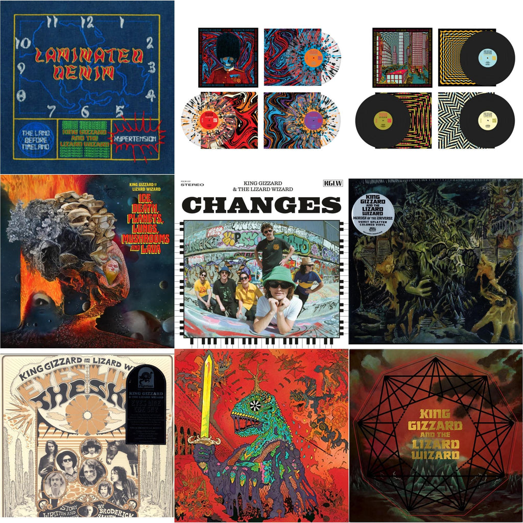 King Gizzard & The Lizard Wizard - Laminated Denim (Lucky Rainbow LP Vinyl) & Live In London '19 (Fuzz Club Official Bootleg) (Coloured LP Vinyl) & Live In Asheville '19 (Fuzz Club Official Bootleg) & Ice, Death, Planets, Lungs, Mushrooms & Lava