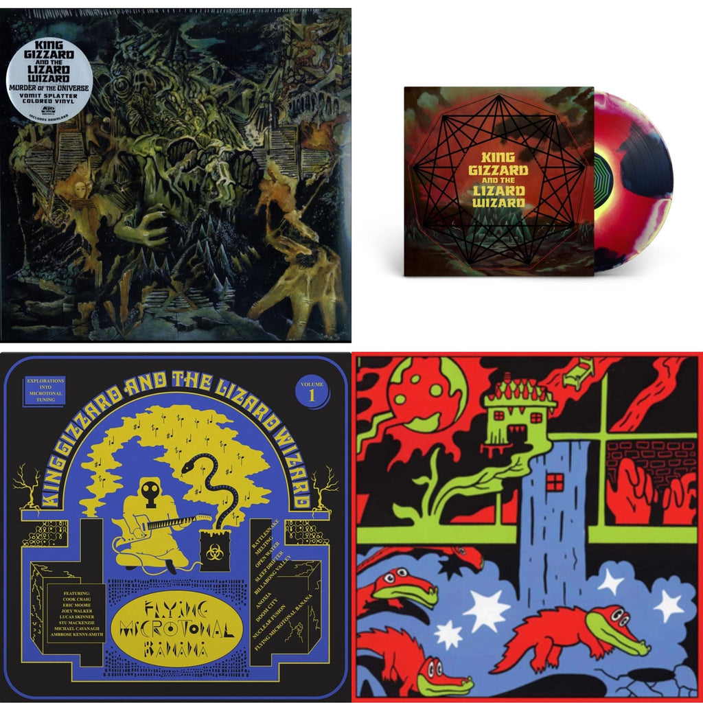 Live In Paris '19 (Fuzz Club Official Bootleg) & Murder Of The Universe (Transparent Green W/Mustard Yelow Splatter LP Vinyl) & Nonagon Infinity (Yellow/Red/Black LP Vinyl) & Flying Microtonal Banana (Randomly Colored Recycled LP Vinyl)