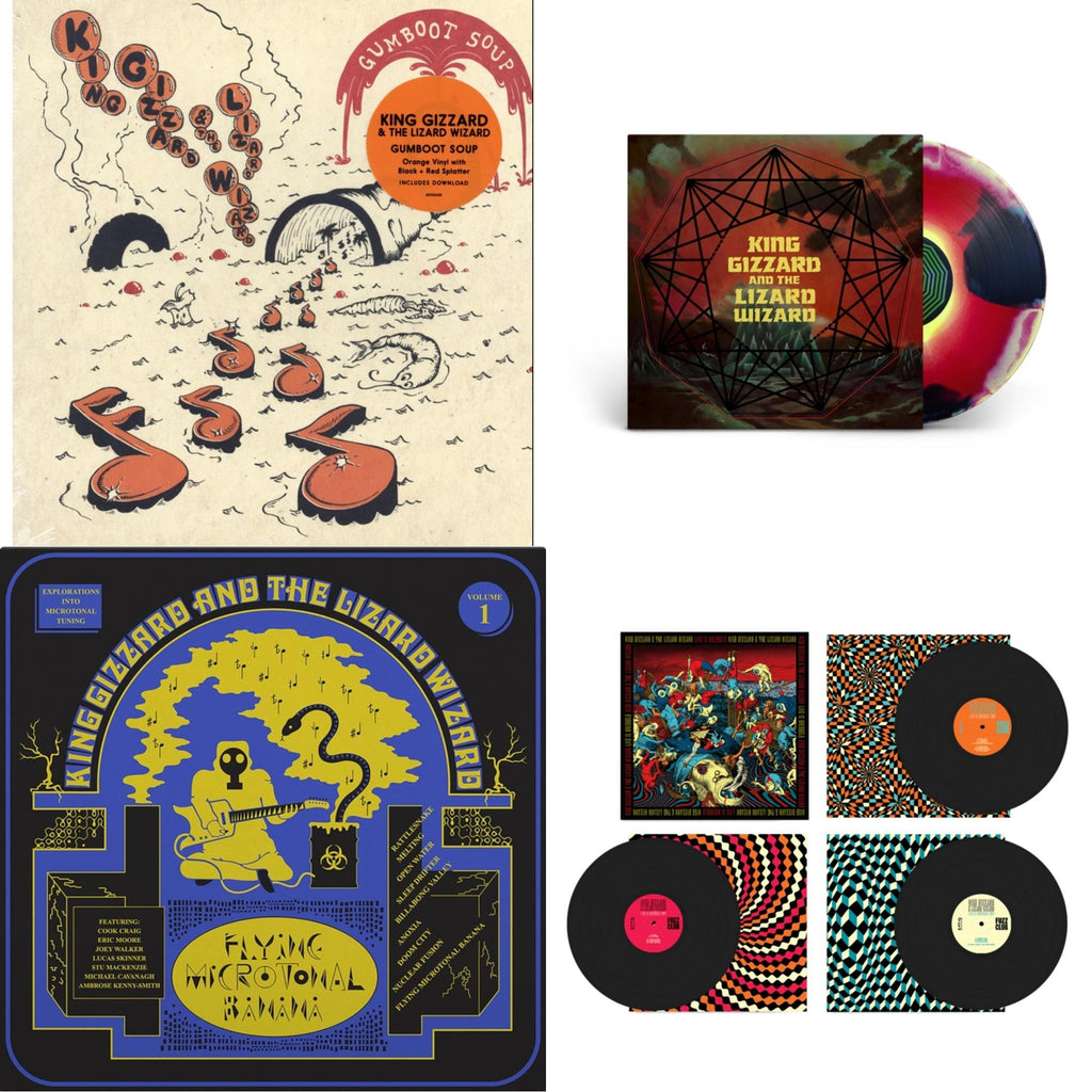 King Gizzard & The Lizard Wizard - Gumboot Soup & Nonagon Infinity (Yellow/Red/Black LP Vinyl) & Flying Microtonal Banana (Randomly Colored Recycled LP Vinyl) & Live In Brussels '19 (Fuzz Club Official Bootleg)