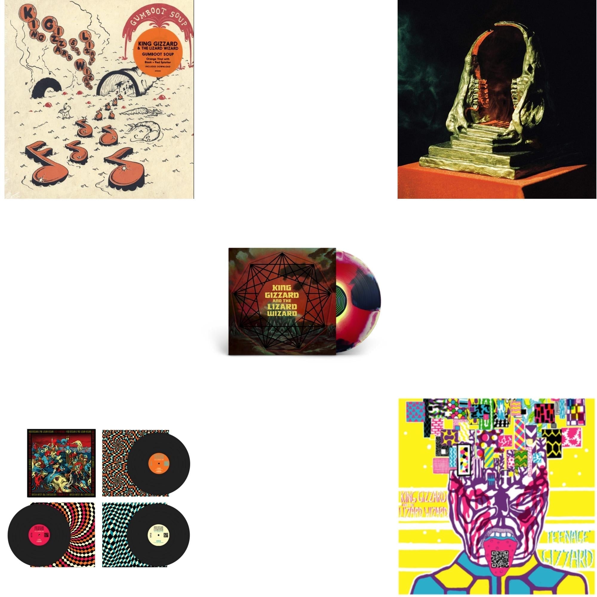 King Gizzard & The Lizard Wizard - Gumboot Soup & Live In Brussels '19 (Fuzz Club Official Bootleg) & Nonagon Infinity (Yellow/Red/Black LP Vinyl) & Infest The Rats' Nest (Red/Black LP Vinyl) & Teenage Gizzard (Fuzz Club Official Bootleg) (Deluxe