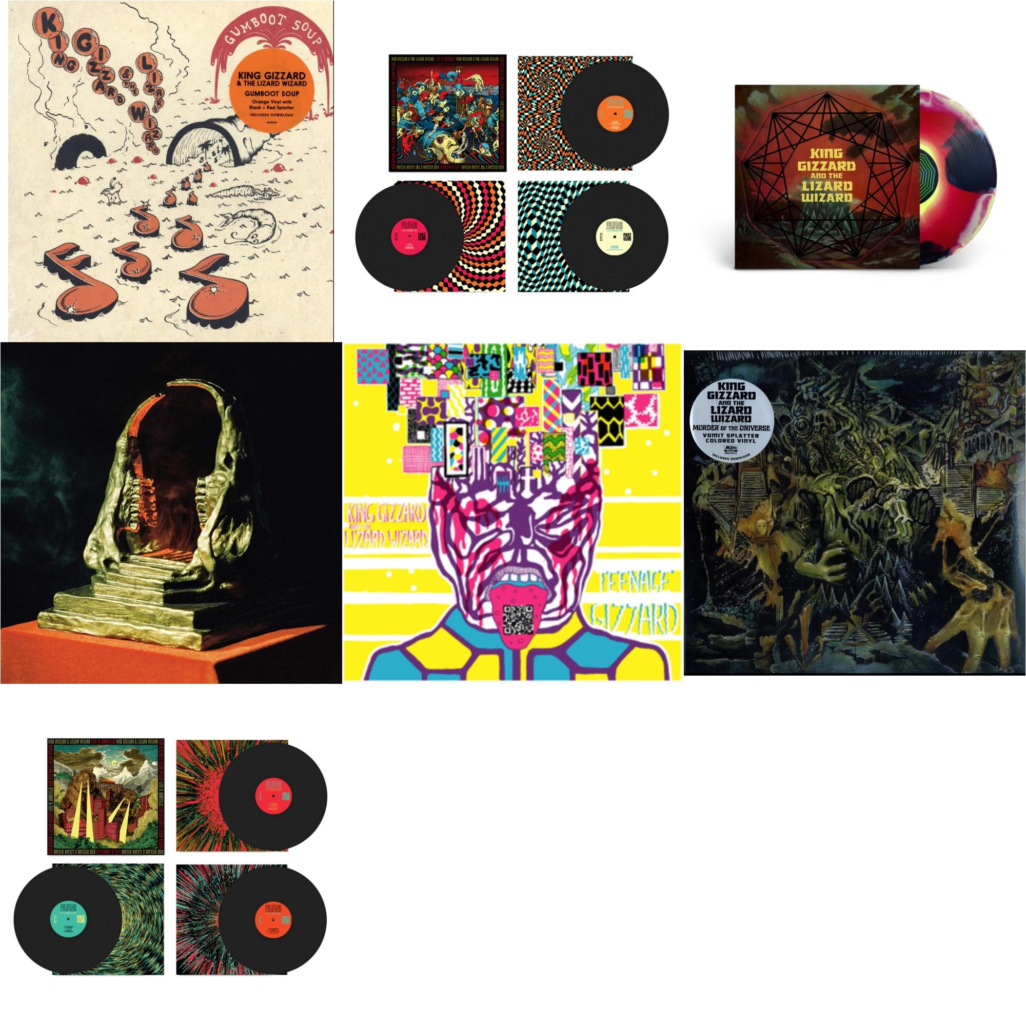 King Gizzard & The Lizard Wizard - Gumboot Soup & Live In Brussels '19 (Fuzz Club Official Bootleg) & Nonagon Infinity (Yellow/Red/Black LP Vinyl) & Infest The Rats' Nest (Red/Black LP Vinyl) & Teenage Gizzard (Fuzz Club Official Bootleg) (Deluxe