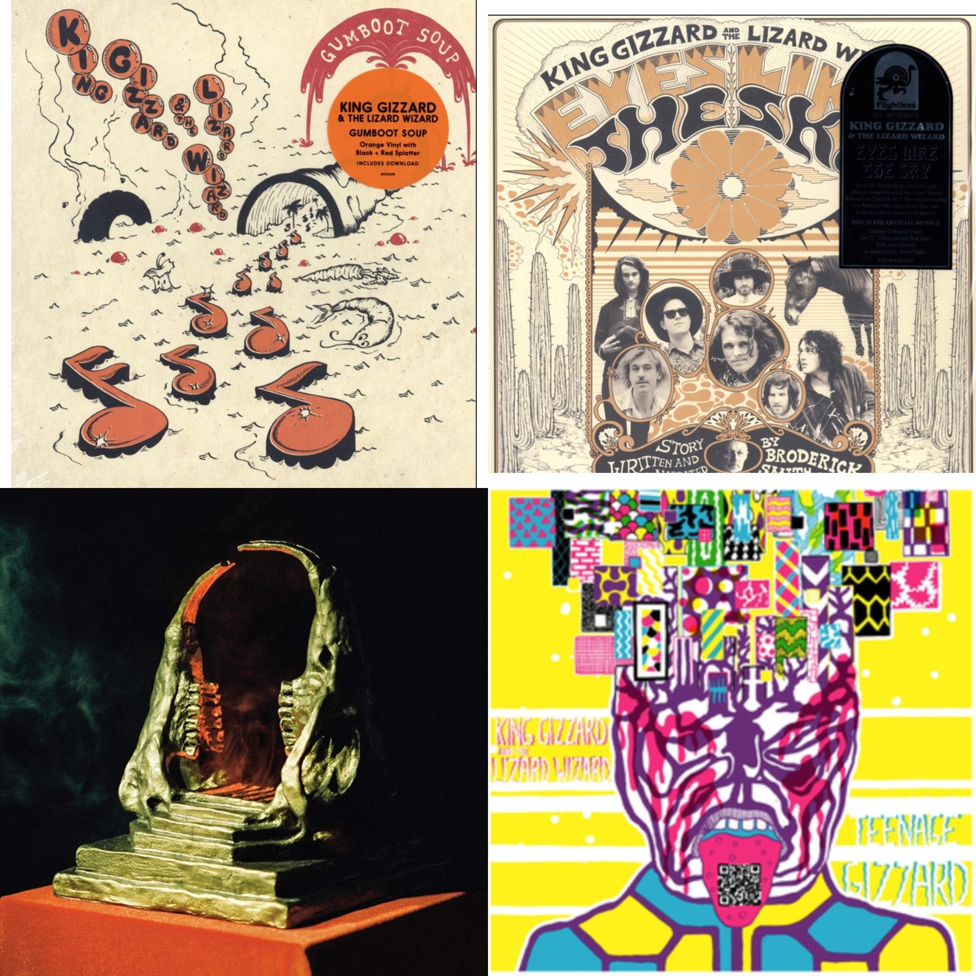 King Gizzard & The Lizard Wizard - Teenage Gizzard (Fuzz Club Official Bootleg) (Deluxe Edition) & Gumboot Soup & Eyes Likes The Sky (Peach LP Vinyl) & Infest The Rats' Nest (Red/Black LP Vinyl)