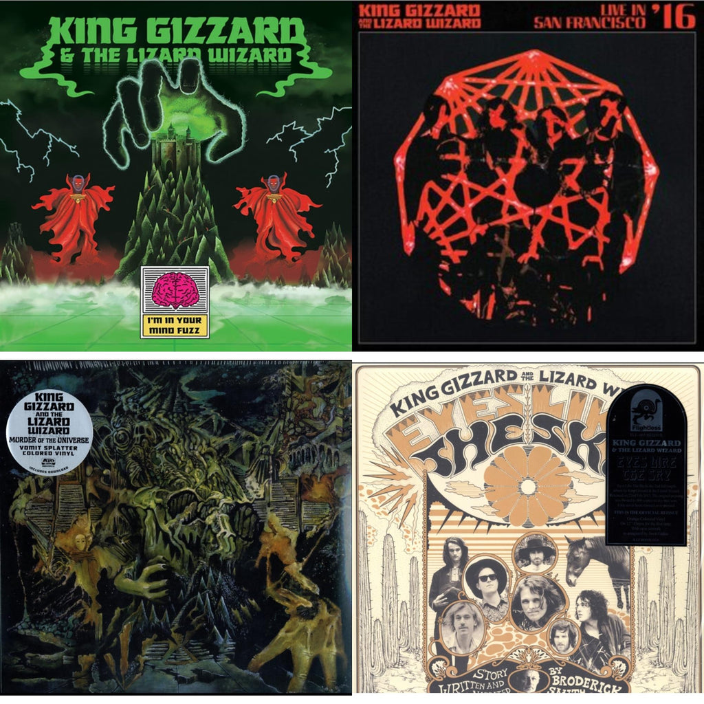 King Gizzard & The Lizard Wizard - I'm In Your Mind Fuzz & Murder Of The Universe (Transparent Green W/Mustard Yelow Splatter LP Vinyl) & Eyes Likes The Sky (Peach LP Vinyl) & Live In San Francisco '16 (Deluxe/2LP/Fog/Sunburst Vinyl)