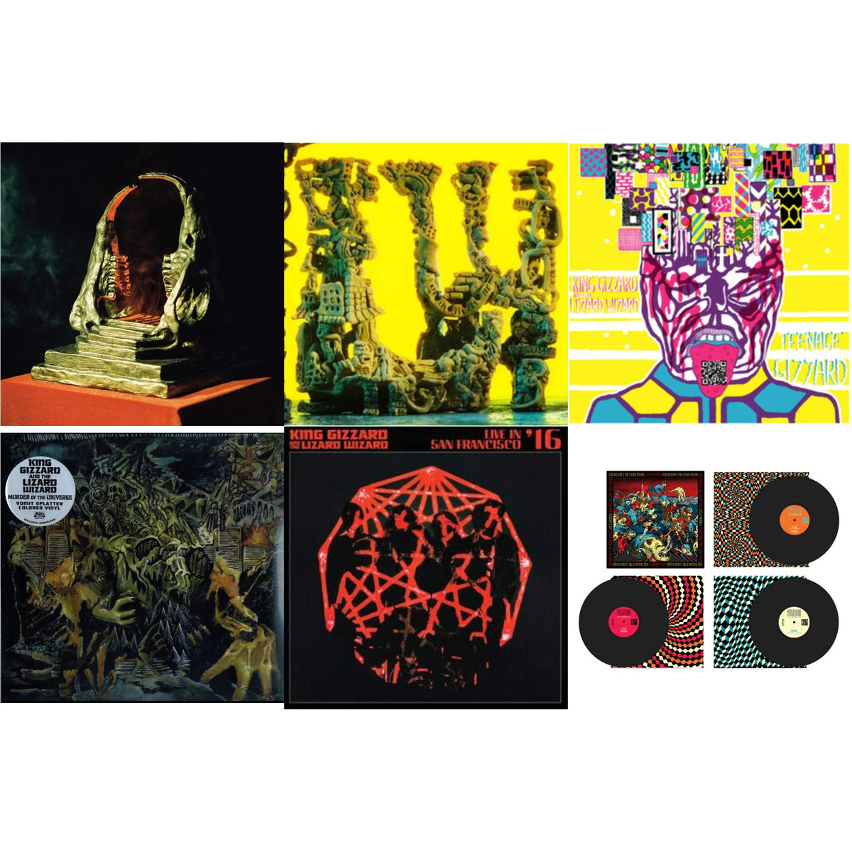 King Gizzard & The Lizard Wizard - Live In Brussels '19 (Fuzz Club Official Bootleg) & Teenage Gizzard (Fuzz Club Official Bootleg) (Deluxe Edition) & L.W. & Murder Of The Universe (Transparent Green W/Mustard Yelow Splatter LP Vinyl) & Infest The