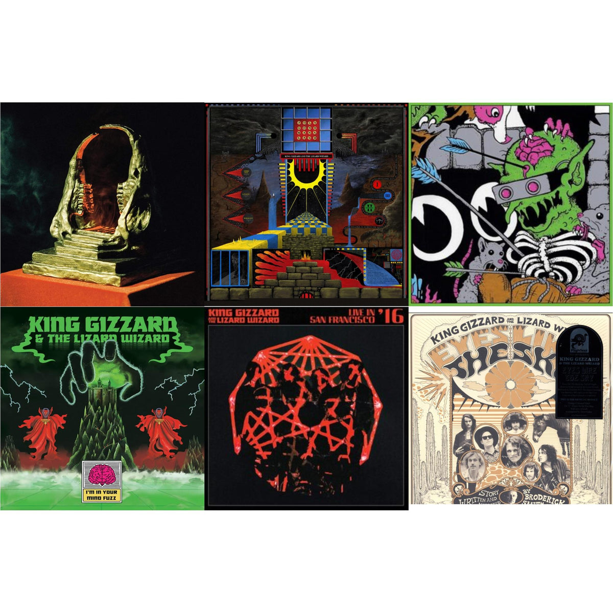 King Gizzard & The Lizard Wizard - I'm In Your Mind Fuzz & Live In Brussels '19 (140G/3LP) & Polygondwanaland & Eyes Likes The Sky (Peach LP Vinyl) & Infest The Rats' Nest (Red/Black LP Vinyl) & Live In San Francisco '16 (Deluxe/2LP/Fog/Sunburst