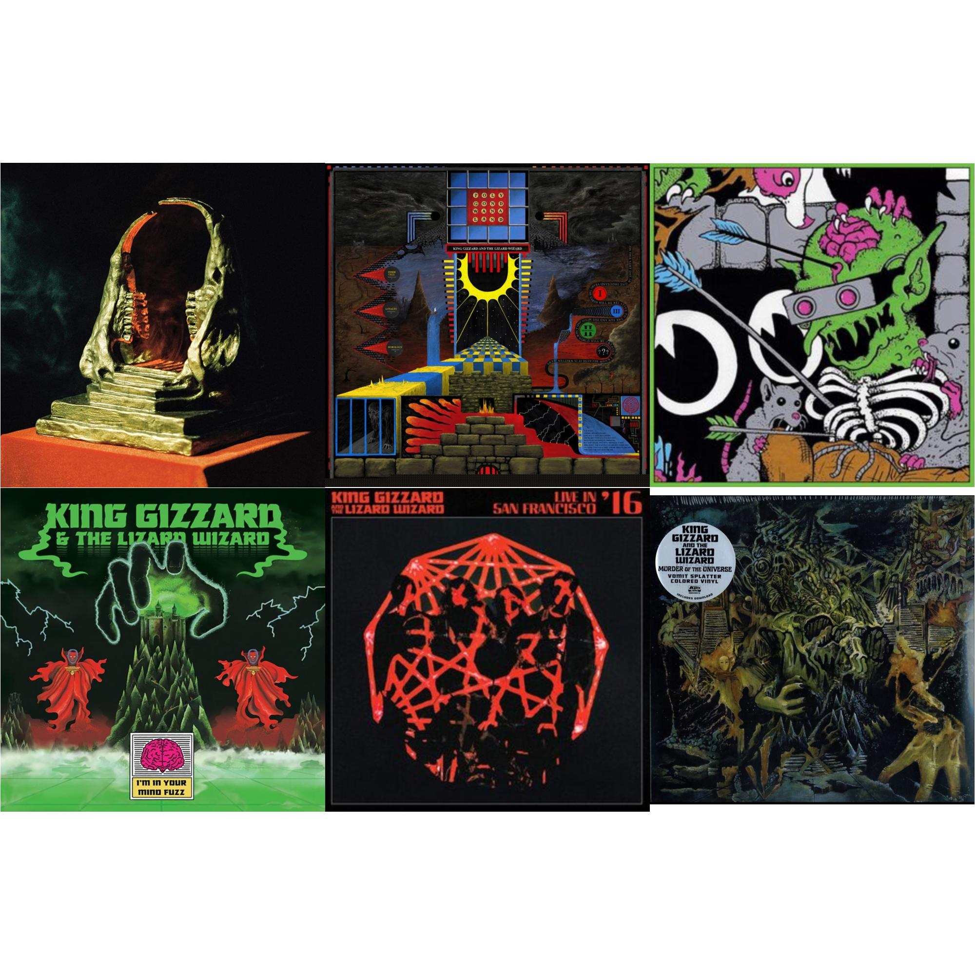 King Gizzard & The Lizard Wizard - I'm In Your Mind Fuzz & Live In Brussels '19 (140G/3LP) & Murder Of The Universe (Transparent Green W/Mustard Yelow Splatter LP Vinyl) & Polygondwanaland & Infest The Rats' Nest (Red/Black LP Vinyl) & Live In San