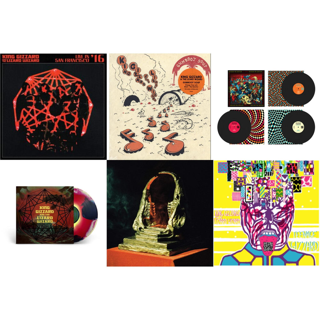 King Gizzard & The Lizard Wizard - Live In San Francisco '16 (Deluxe/2LP/Fog/Sunburst Vinyl) & Gumboot Soup & Live In Brussels '19 (Fuzz Club Official Bootleg) & Nonagon Infinity (Yellow/Red/Black LP Vinyl) & Infest The Rats' Nest (Red/Black LP