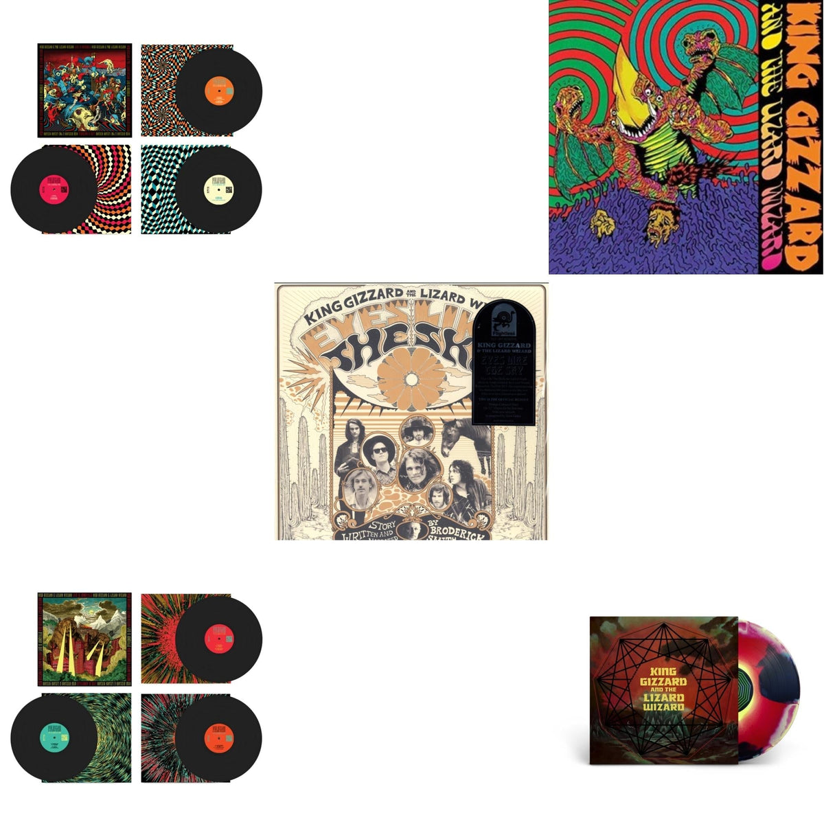 King Gizzard & The Lizard Wizard - Live In Brussels '19 (Fuzz Club Official Bootleg) & Live In Adelaide '19 (Fuzz Club Official Bootleg) & Eyes Likes The Sky (Peach LP Vinyl) & Willoughby's Beach (Tangerine LP Vinyl) & Nonagon Infinity