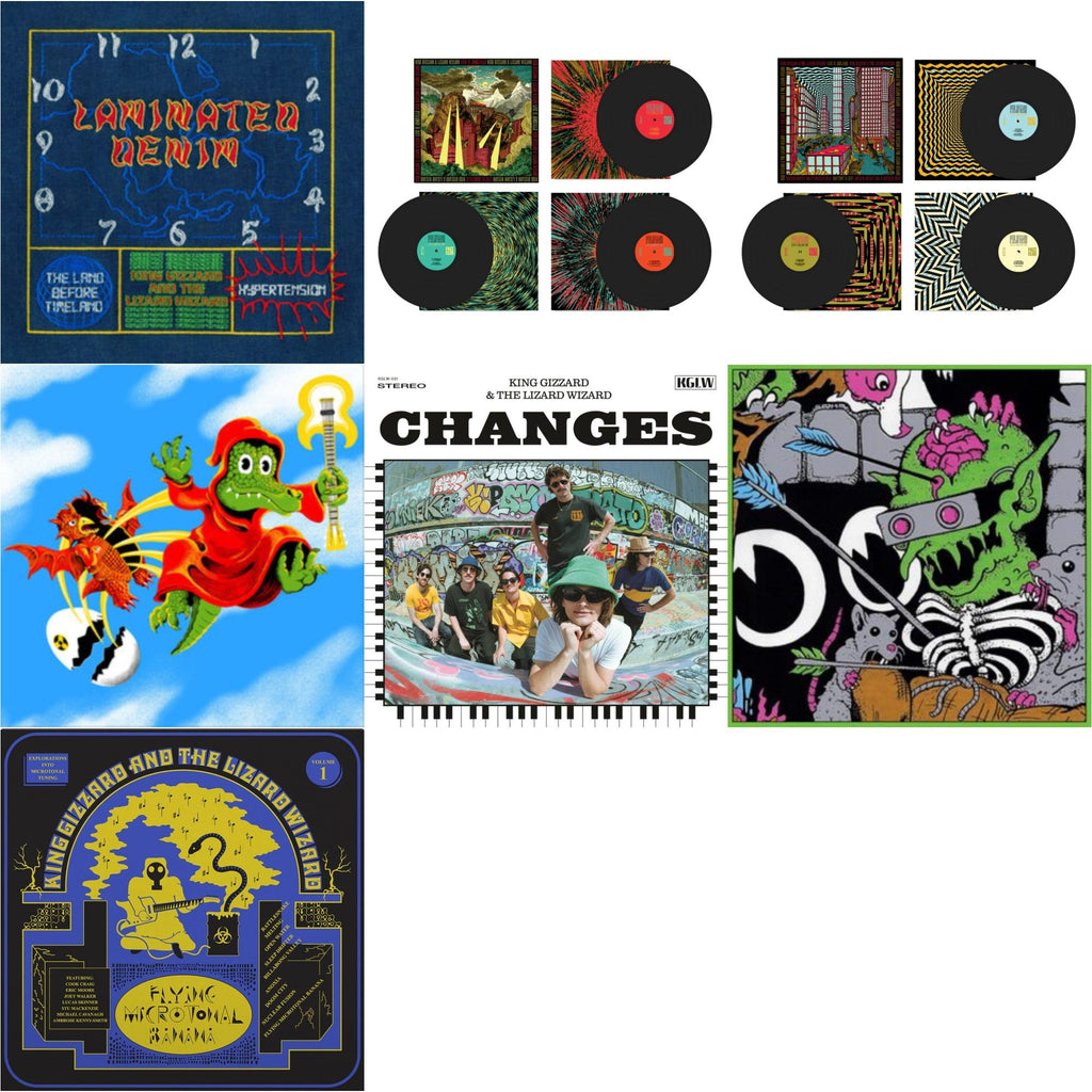 King Gizzard & The Lizard Wizard - Laminated Denim (Lucky Rainbow LP Vinyl) & Live In Adelaide '19 (Fuzz Club Official Bootleg) & Live In Asheville '19 (Fuzz Club Official Bootleg) & Live In Melbourne '21 (Yellow Vinyl/2LP) (I) & Changes (Recycled