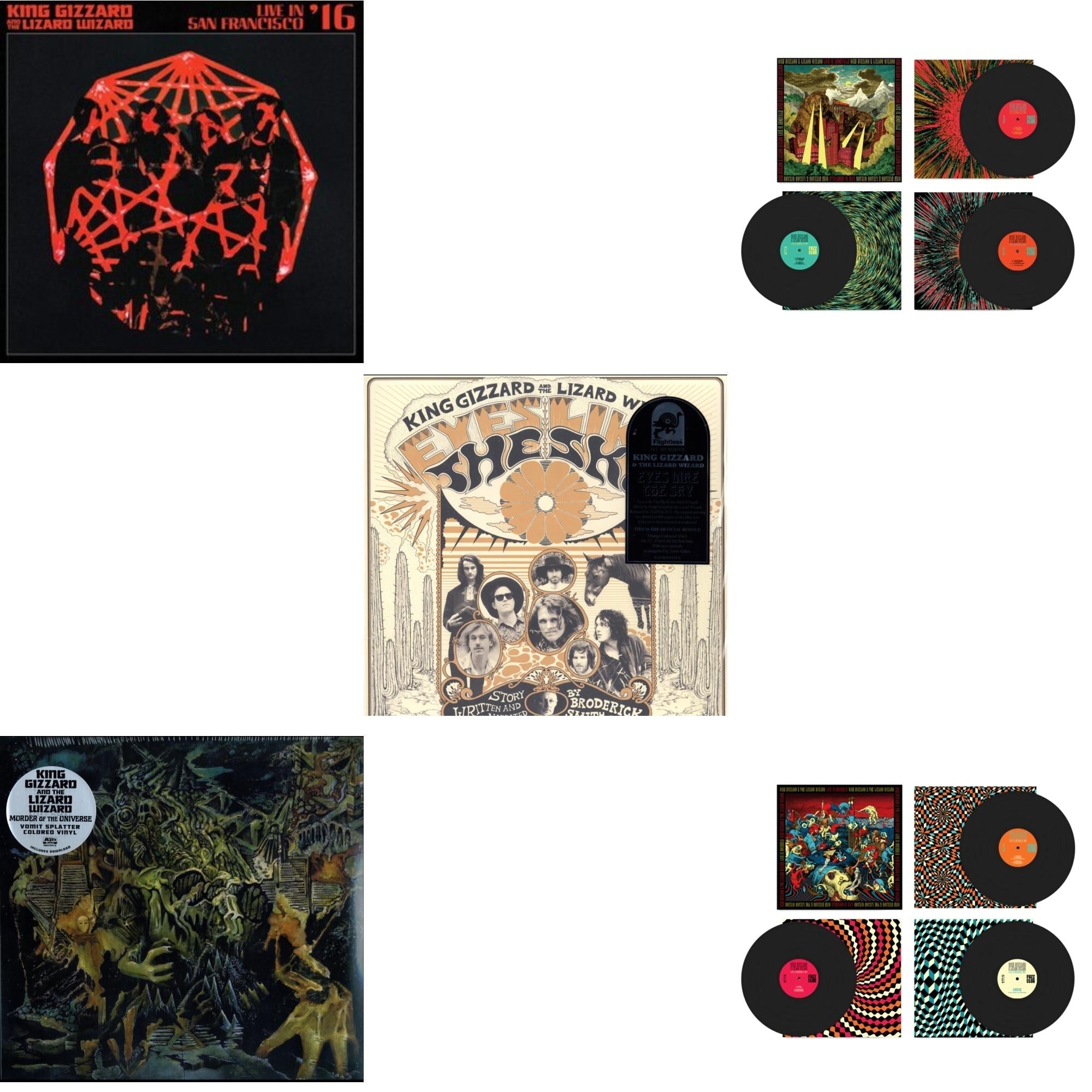 King Gizzard & The Lizard Wizard - Live In Brussels '19 (Fuzz Club Official Bootleg) & Live In Adelaide '19 (Fuzz Club Official Bootleg) & Murder Of The Universe (Transparent Green W/Mustard Yelow Splatter LP Vinyl) & Eyes Likes The Sky (Peach LP