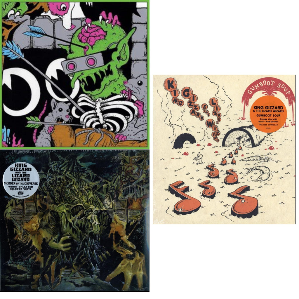 King Gizzard & The Lizard Wizard - Live In Brussels '19 (140G/3LP) & Murder Of The Universe (Transparent Green W/Mustard Yelow Splatter LP Vinyl) & Gumboot Soup