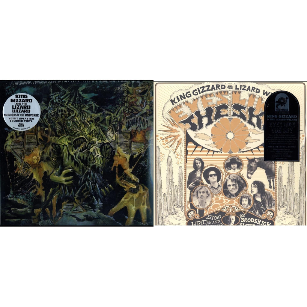 King Gizzard & The Lizard Wizard - Murder Of The Universe (Transparent Green W/Mustard Yelow Splatter LP Vinyl) & Eyes Likes The Sky (Peach LP Vinyl)