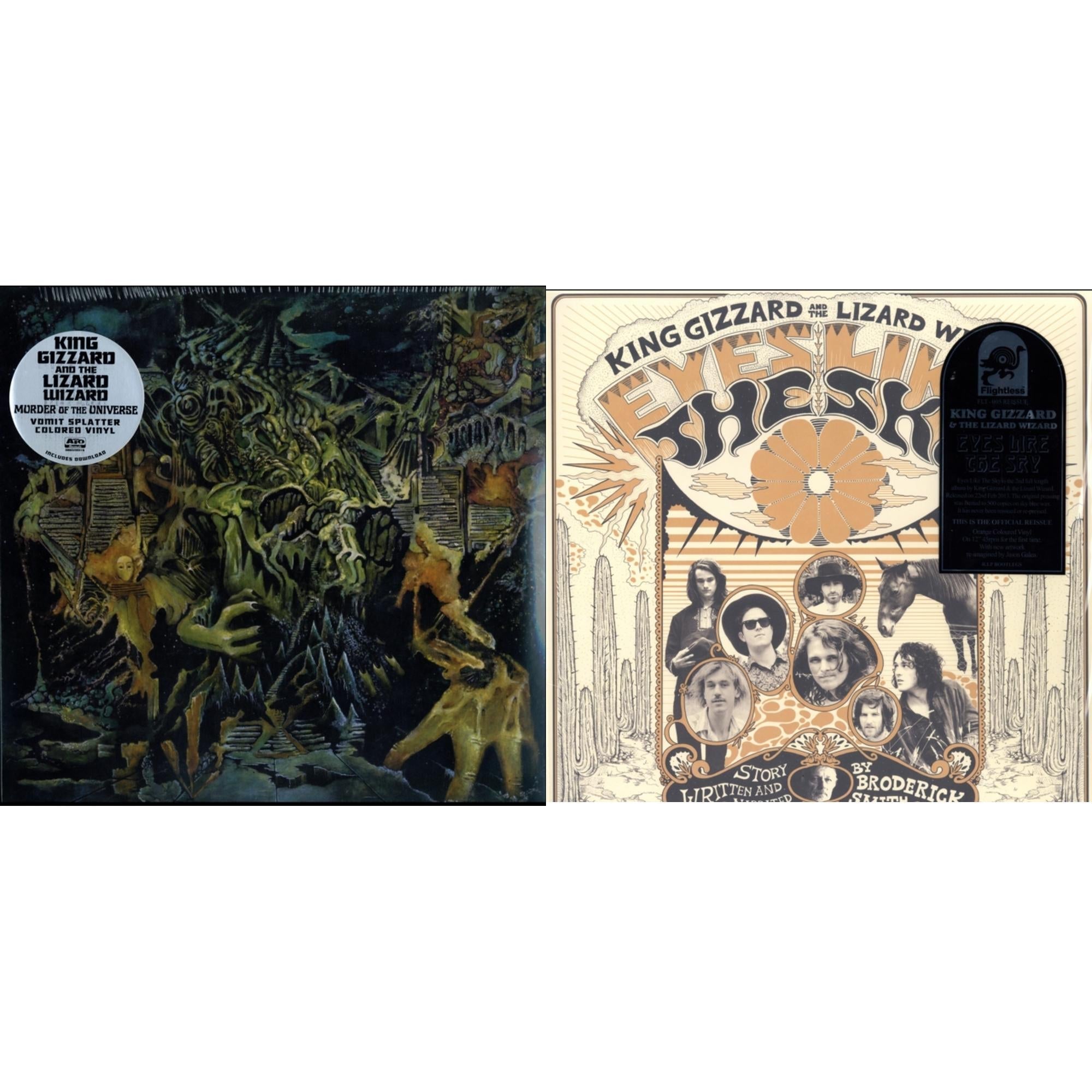 King Gizzard & The Lizard Wizard - Murder Of The Universe (Transparent Green W/Mustard Yelow Splatter LP Vinyl) & Eyes Likes The Sky (Peach LP Vinyl)