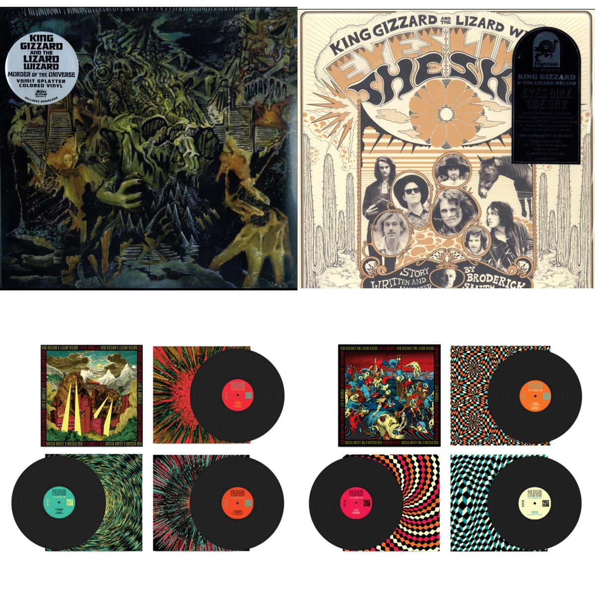 King Gizzard & The Lizard Wizard - Live In Brussels '19 (Fuzz Club Official Bootleg) & Live In Adelaide '19 (Fuzz Club Official Bootleg) & Murder Of The Universe (Transparent Green W/Mustard Yelow Splatter LP Vinyl) & Eyes Likes The Sky (Peach LP