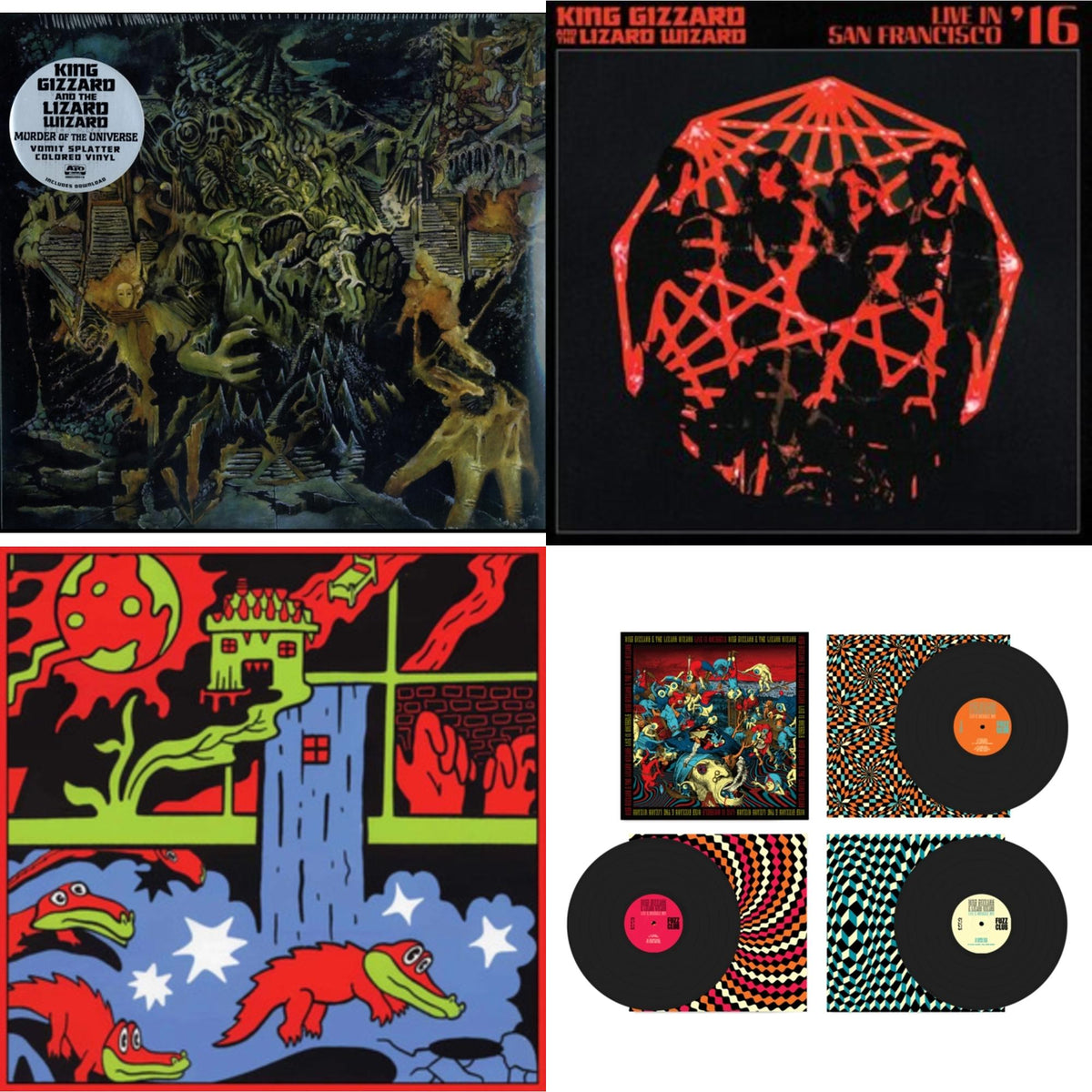 Live In Brussels '19 (Fuzz Club Official Bootleg) & Live In Paris '19 (Fuzz Club Official Bootleg) & Murder Of The Universe (Transparent Green W/Mustard Yelow Splatter LP Vinyl) & Live In San Francisco '16 (Deluxe/2LP/Fog/Sunburst Vinyl)