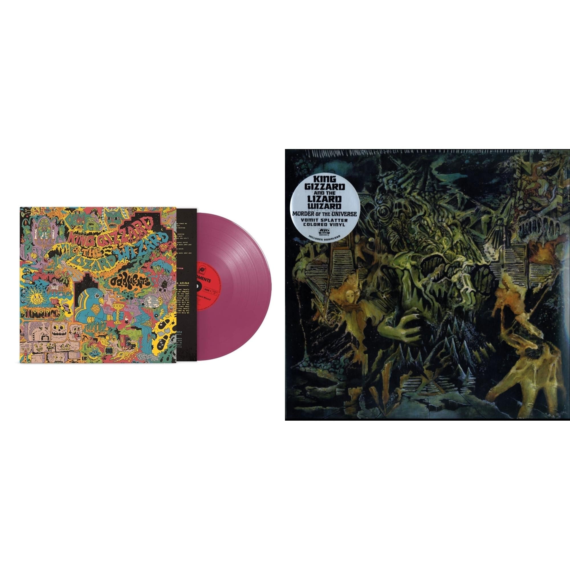 King Gizzard & The Lizard Wizard - Murder Of The Universe (Transparent Green W/Mustard Yelow Splatter LP Vinyl) & Oddments (Plum LP Vinyl)