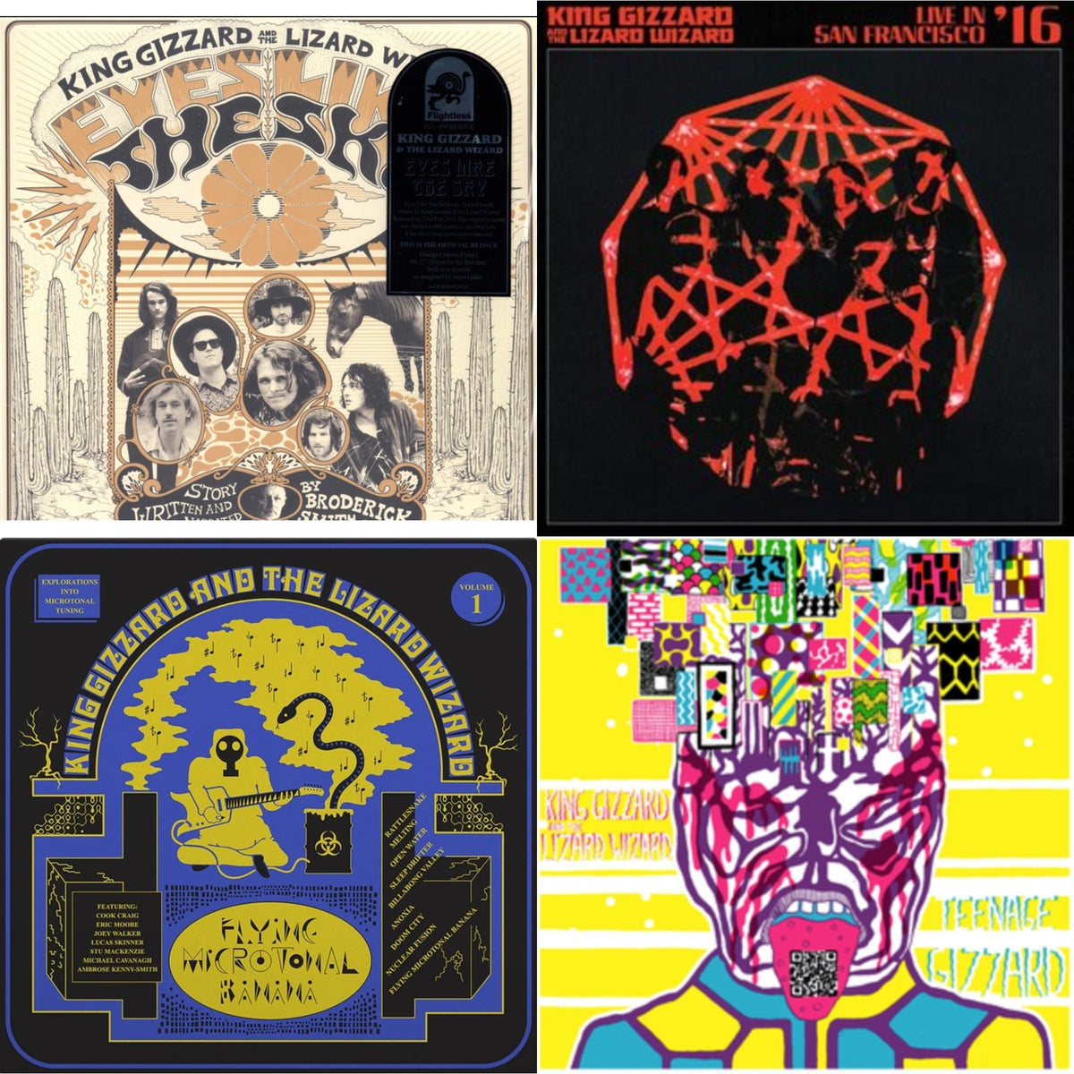 King Gizzard & The Lizard Wizard - Teenage Gizzard (Fuzz Club Official Bootleg) (Deluxe Edition) & Eyes Likes The Sky (Peach LP Vinyl) & Live In San Francisco '16 (Deluxe/2LP/Fog/Sunburst Vinyl) & Flying Microtonal Banana (Randomly Colored Recycled