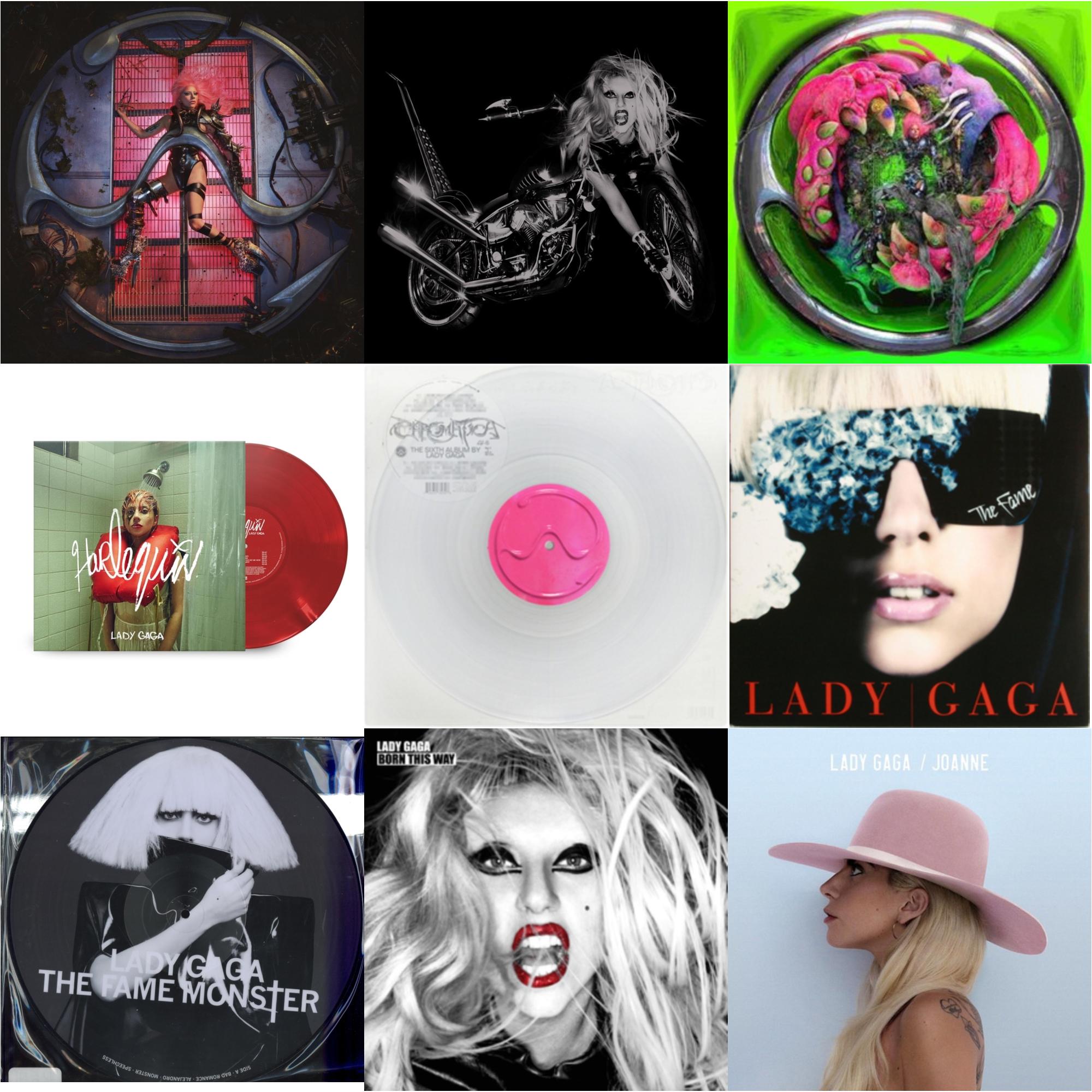 Lady Gaga - Chromatica (180G) & Born This Way - The Tenth Anniversary (3LP) & Dawn Of Chromatica (Clear LP Vinyl) & Harlequin (Red LP Vinyl) & Chromatica (Milky Clear LP Vinyl) & Fame & Fame Monster & Born This Way & Joanne