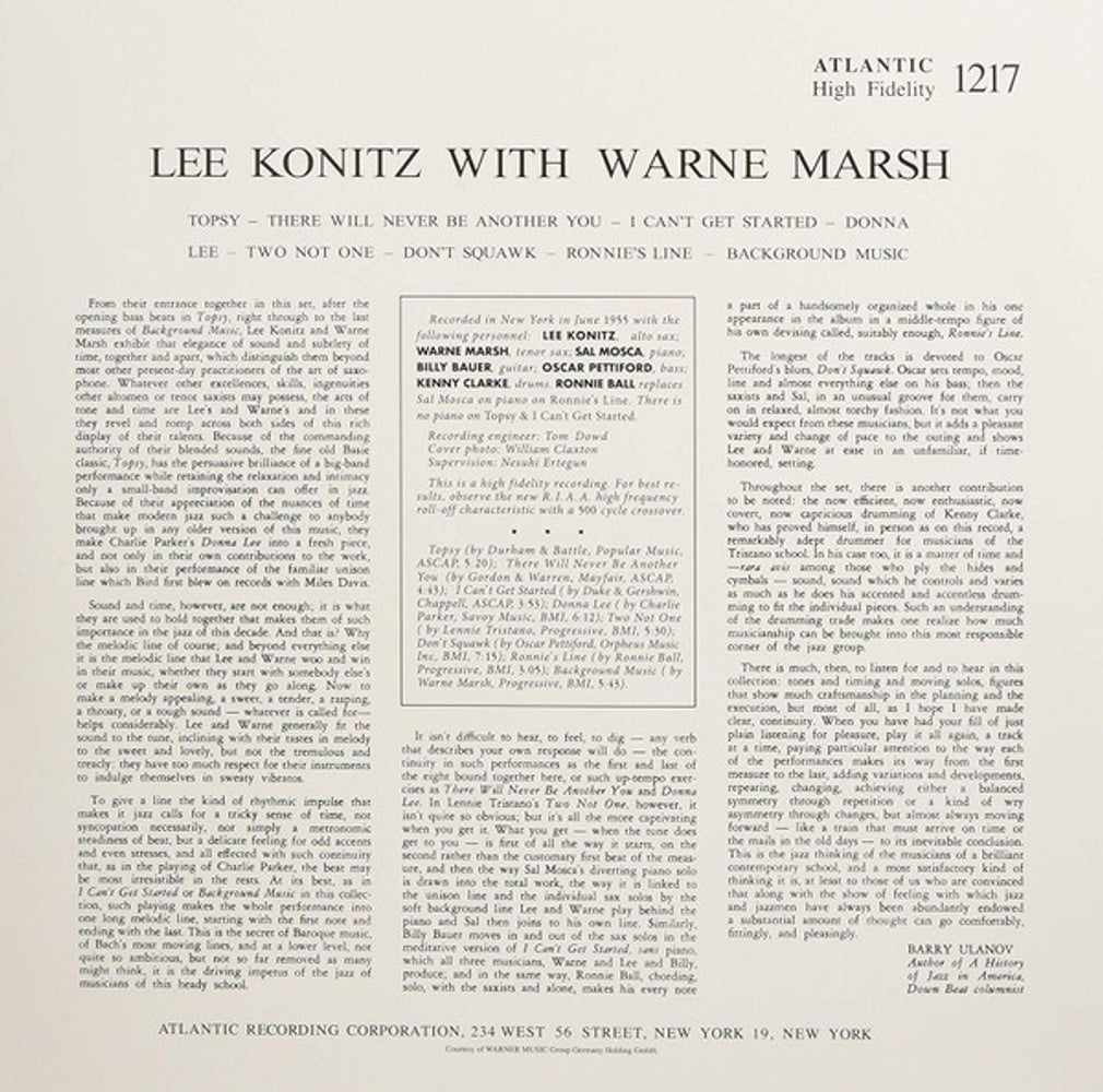 Lee Konitz With Warne Marsh (LP Vinyl) Vinyl Record