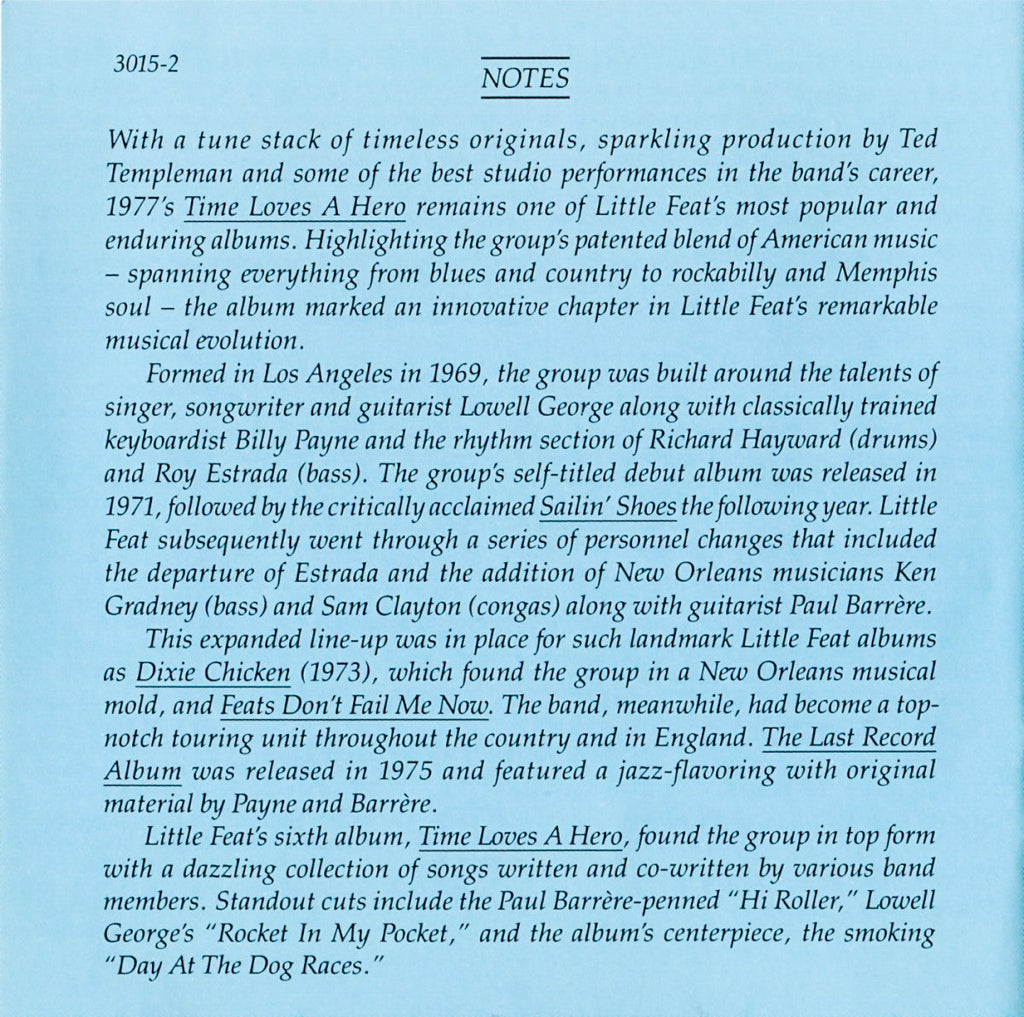 Little Feat – Time Loves a Hero Music CD