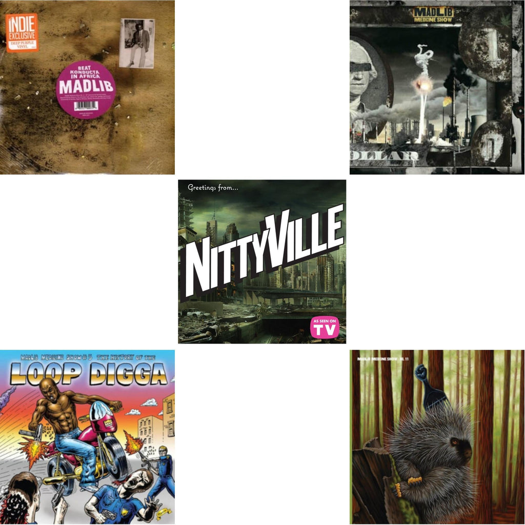 Madlib - Medicine Show #3 - Beat Konducta In Africa (2LP/Deep Purple Vinyl) (I) & Medicine Show No. 5 - History Of The Loop Digga: 1990-2000 (2LP/Sky Blue Vinyl) (I) & Channel 85 Presents Nittyville: Season 1 & Before The Verdict (Gold Vinyl/2LP) &