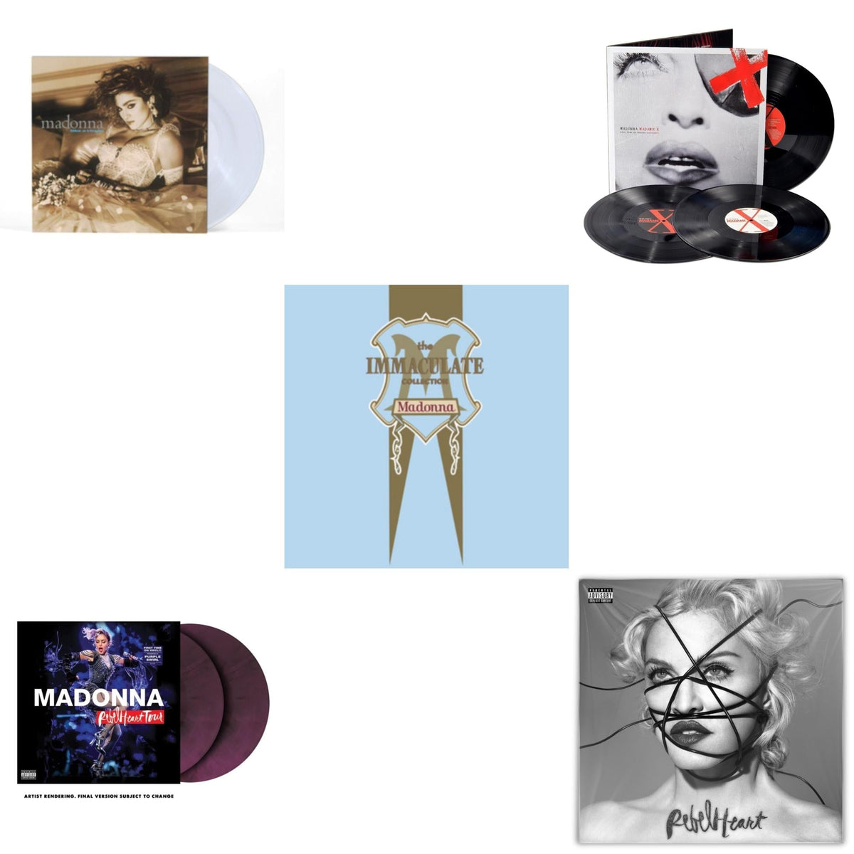 Rebel Heart Tour (X) (Purple Galaxy Swirl Vinyl/2LP) & Rebel Heart & Madame X (Live) (3LP) & Like A Virgin & Immaculate Collection (2LP)