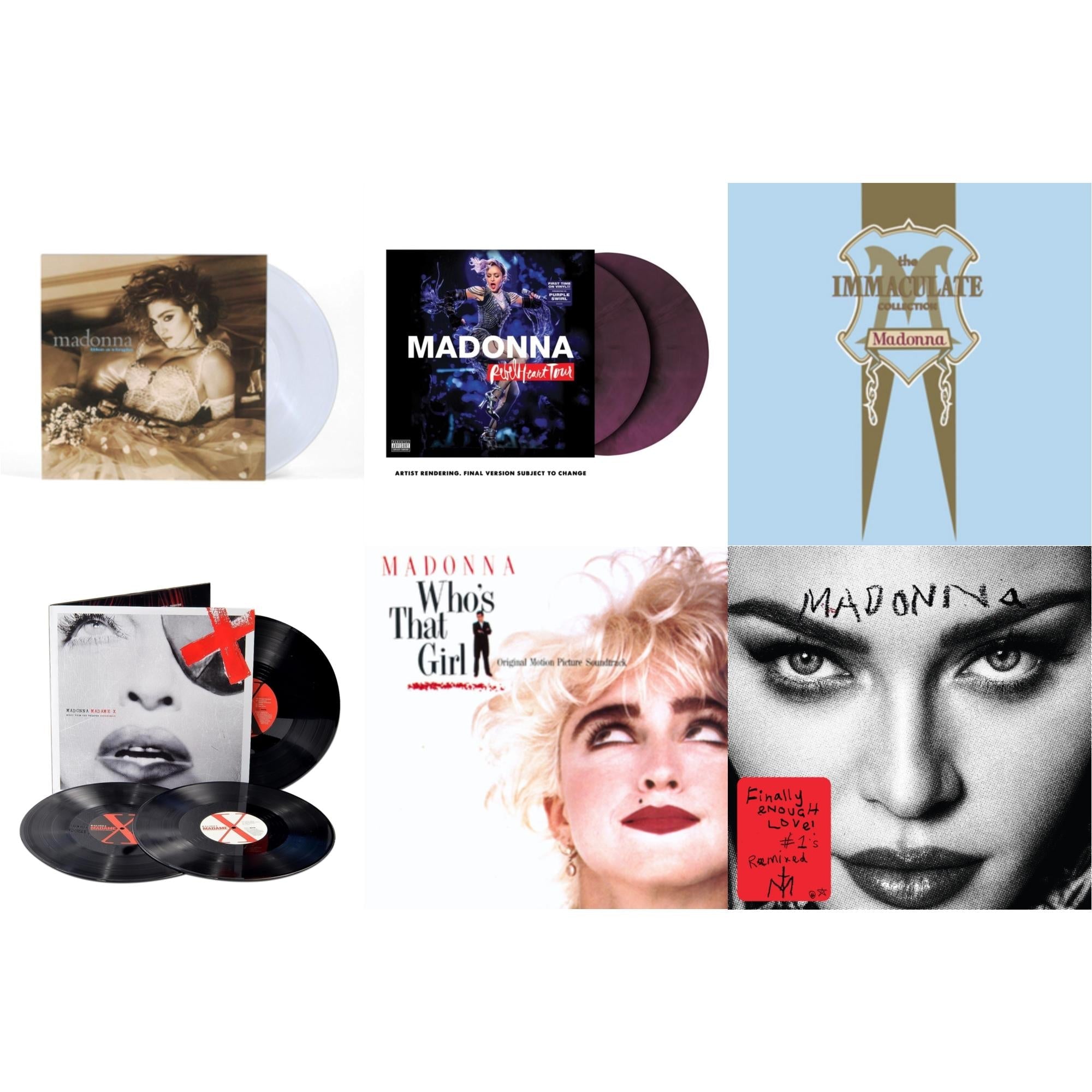 Rebel Heart Tour (X) (Purple Galaxy Swirl Vinyl/2LP) & Madame X (Live) (3LP) & Finally Enough Love (2LP) & Like A Virgin & Immaculate Collection (2LP) & Who's That Girl Ost (Back 2 The 80S) (I)