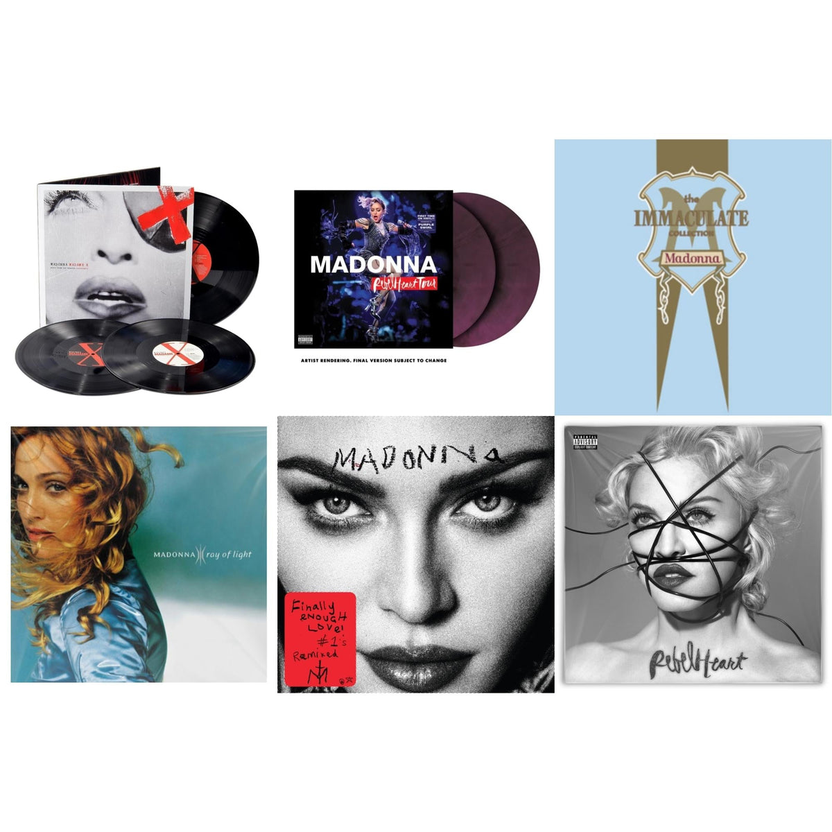 Ray Of Light (2LP/180G) & Rebel Heart Tour (X) (Purple Galaxy Swirl Vinyl/2LP) & Rebel Heart & Madame X (Live) (3LP) & Finally Enough Love (2LP) & Immaculate Collection (2LP)