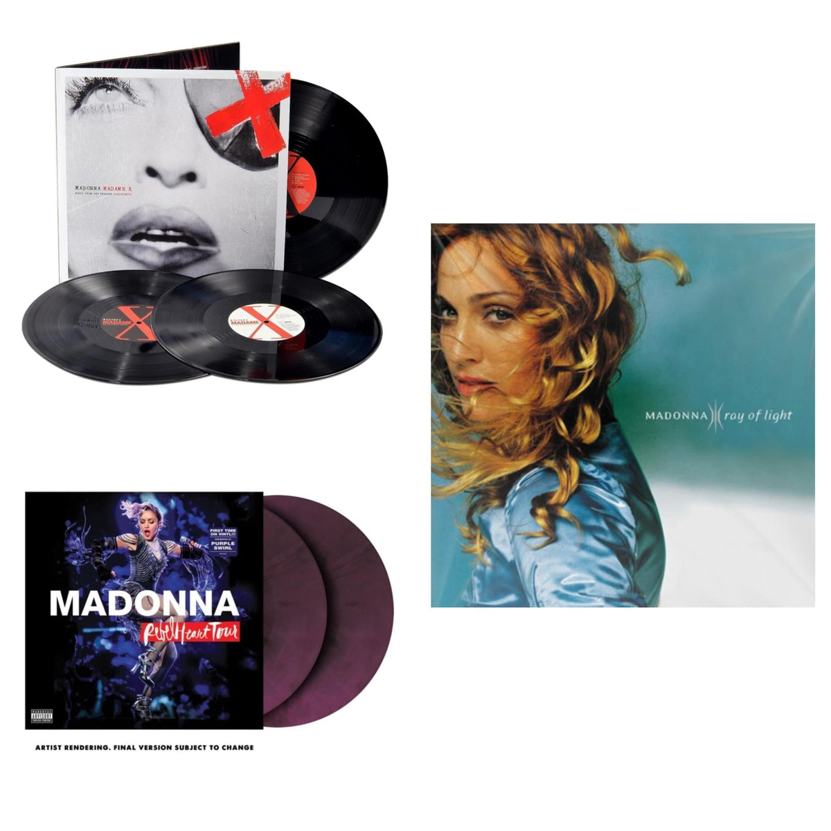 Ray Of Light (2LP/180G) & Rebel Heart Tour (X) (Purple Galaxy Swirl Vinyl/2LP) & Madame X (Live) (3LP)
