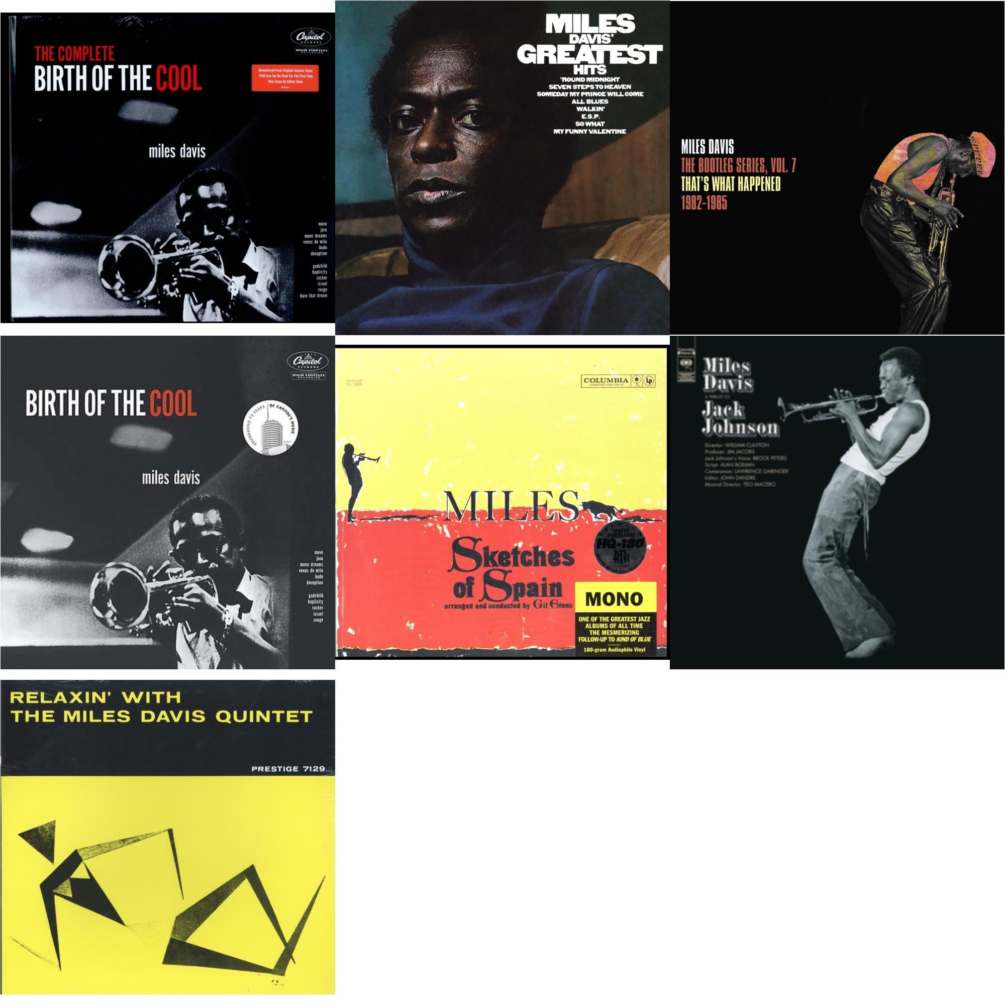 Miles Davis - Relaxin With The Miles Davis Quintet & Tribute To Jack Johnson (140G/Dl Insert) & Bootleg Series Vol. 7: That’S What Happened 1982-1985 (2LP/White Vinyl) & Birth Of The Cool & Complete Birth Of The Cool (2LP) & Sketches Of Spain (Mono)