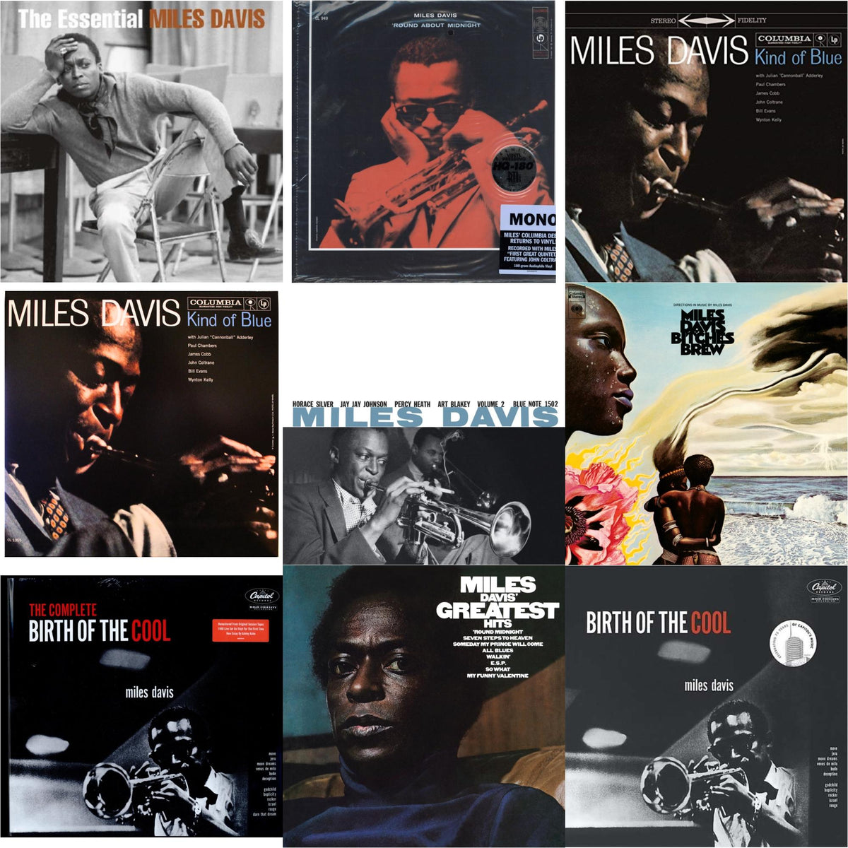 Miles Davis - Bitches Brew (2LP/140G) & Volume 2 (Blue Note Classic LP Vinyl Series) & Birth Of The Cool & Complete Birth Of The Cool (2LP) & Kind Of Blue (180G) & Round About Midnight (180G/Mono) & Kind Of Blue (Mono) & Essential Miles Davis (2LP) &