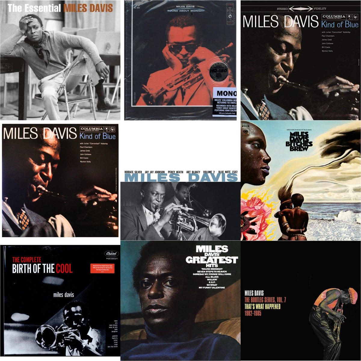 Miles Davis - Bitches Brew (2LP/140G) & Bootleg Series Vol. 7: That’S What Happened 1982-1985 (2LP/White Vinyl) & Volume 2 (Blue Note Classic LP Vinyl Series) & Complete Birth Of The Cool (2LP) & Kind Of Blue (180G) & Round About Midnight (180G/Mono)