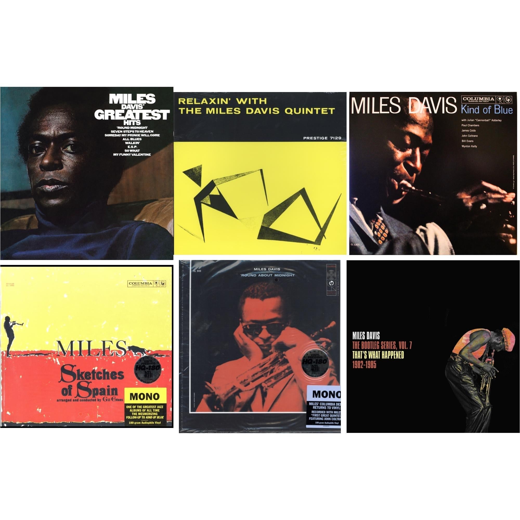 Relaxin With The Miles Davis Quintet & Bootleg Series Vol. 7: That’S What Happened 1982-1985 (2LP/White Vinyl) & Sketches Of Spain (Mono) & Round About Midnight (180G/Mono) & Kind Of Blue (Mono) & Greatest Hits (1969) (150G/Dl Code)
