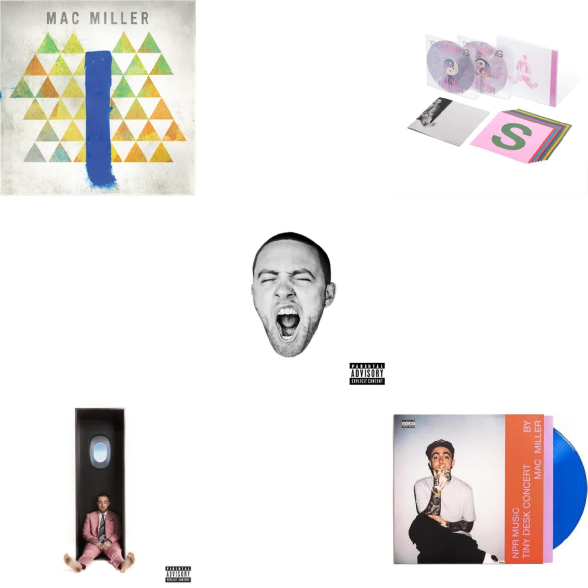 Mac Miller - Npr Music Tiny Desk Concert (Translucent Blue LP Vinyl/B-Side Etching/Insert) & Swimming (5 Year) (2LP/Milky Clear/Hot Pink/Sky Blue Marble Vinyl) & Swimming (X) & Go:Od Am (X) & Blue Slide Park