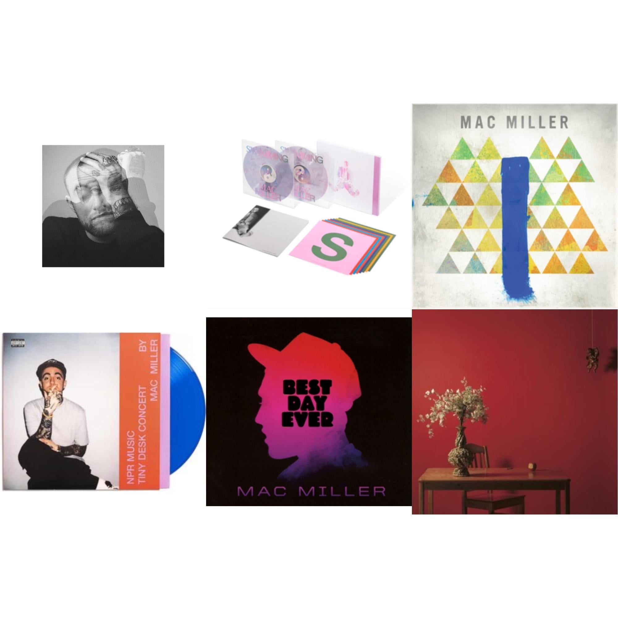 Mac Miller - Circles (2LP/Clear Vinyl) & Swimming (5 Year) (2LP/Milky Clear/Hot Pink/Sky Blue Marble Vinyl) & Blue Slide Park & Npr Music Tiny Desk Concert (Translucent Blue LP Vinyl/B-Side Etching/Insert) & Best Day Ever (Import) & Watching Movies