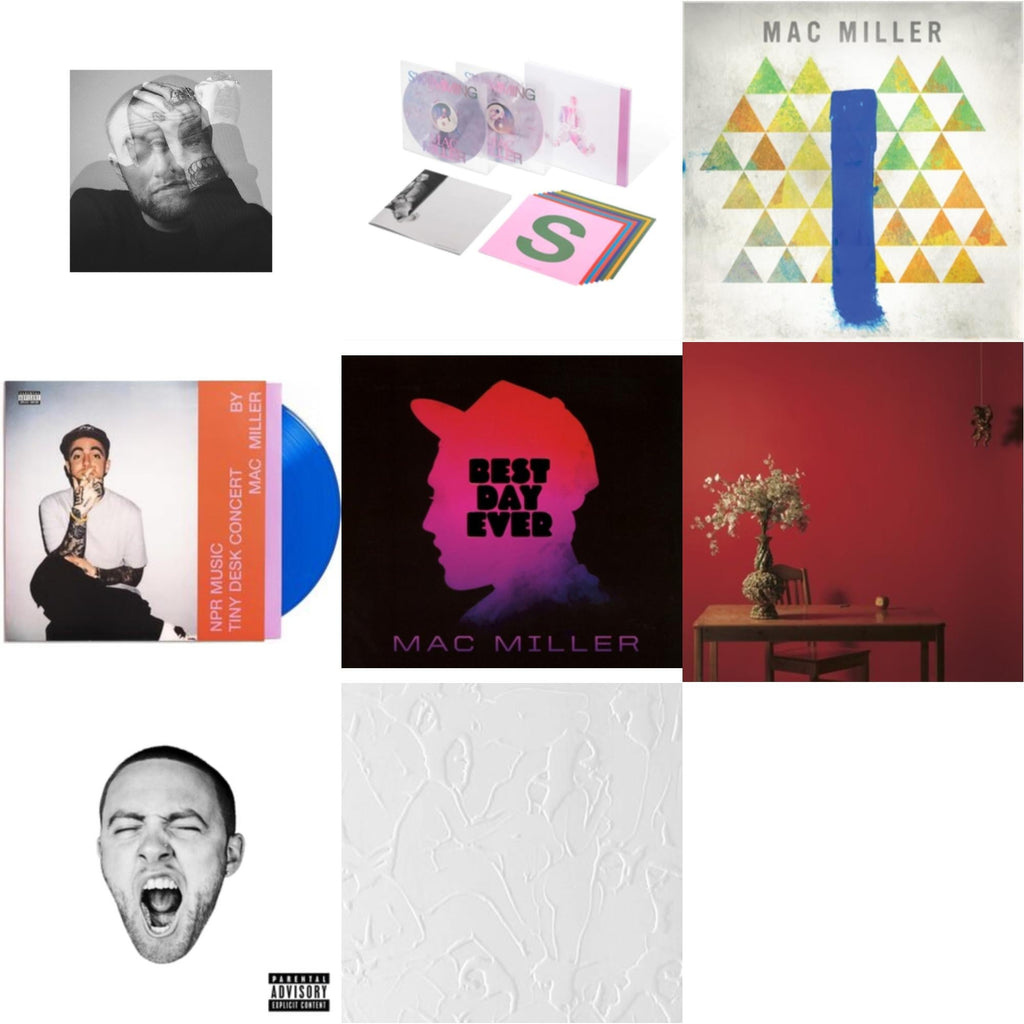 Mac Miller - Circles (2LP/Clear Vinyl) & Swimming (5 Year) (2LP/Milky Clear/Hot Pink/Sky Blue Marble Vinyl) & Blue Slide Park & Npr Music Tiny Desk Concert (Translucent Blue LP Vinyl/B-Side Etching/Insert) & Best Day Ever (Import) & Watching Movies