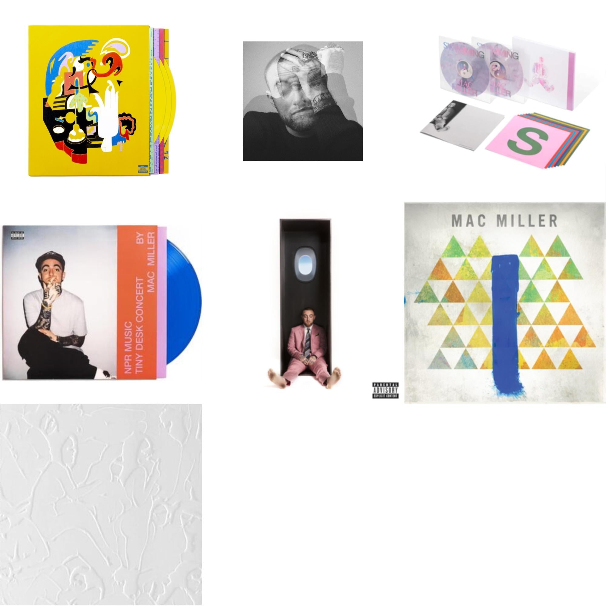 Mac Miller - Faces (3LP/Yellow Vinyl) & Circles (2LP/Clear Vinyl) & Swimming (5 Year) (2LP/Milky Clear/Hot Pink/Sky Blue Marble Vinyl) & Npr Music Tiny Desk Concert (Translucent Blue LP Vinyl/B-Side Etching/Insert) & Swimming (X) & Blue Slide Park &