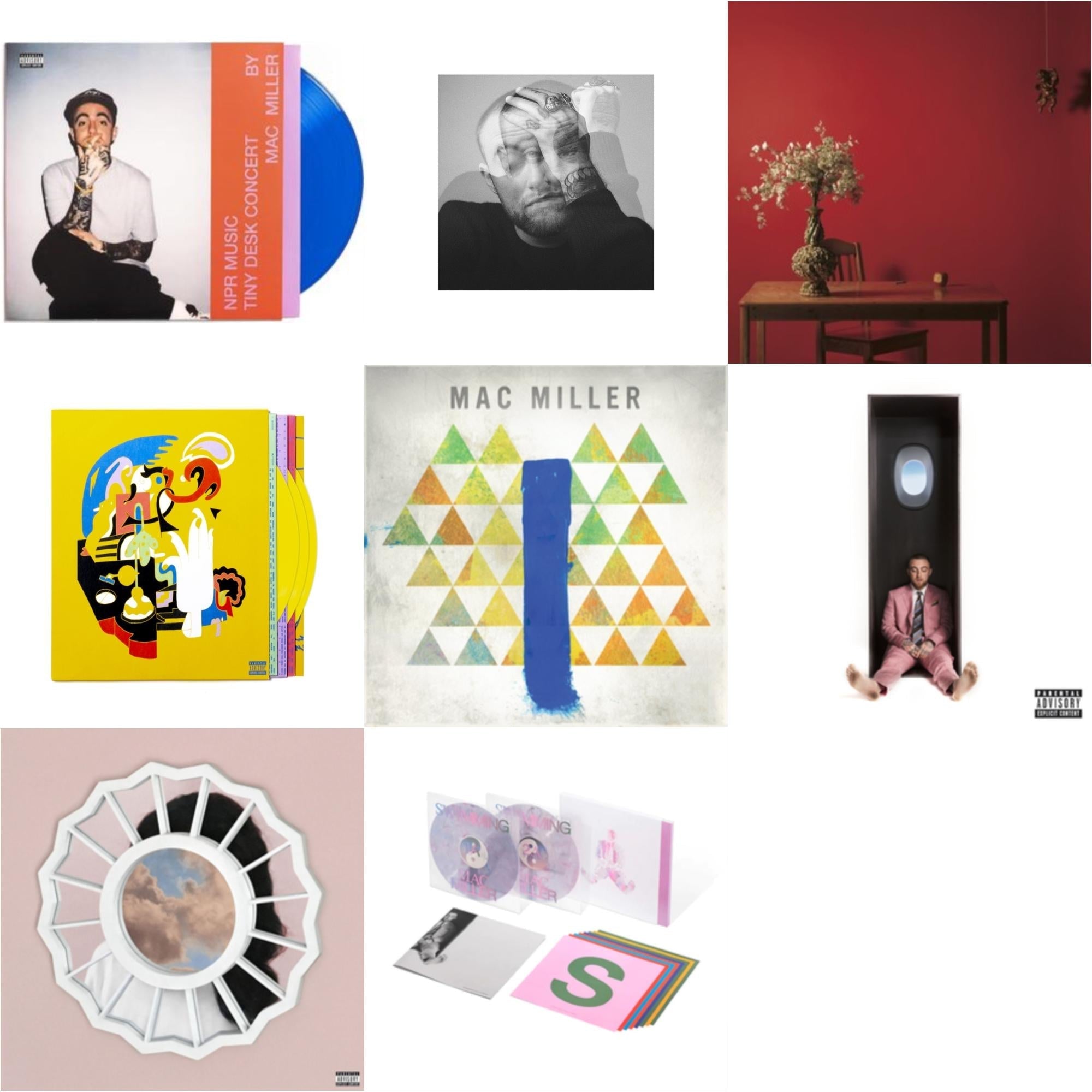 Mac Miller - Npr Music Tiny Desk Concert (Translucent Blue LP Vinyl/B-Side Etching/Insert) & Swimming (5 Year) (2LP/Milky Clear/Hot Pink/Sky Blue Marble Vinyl) & Faces (3LP/Yellow Vinyl) & Swimming (X) & Circles (2LP/Clear Vinyl) & Divine Feminine