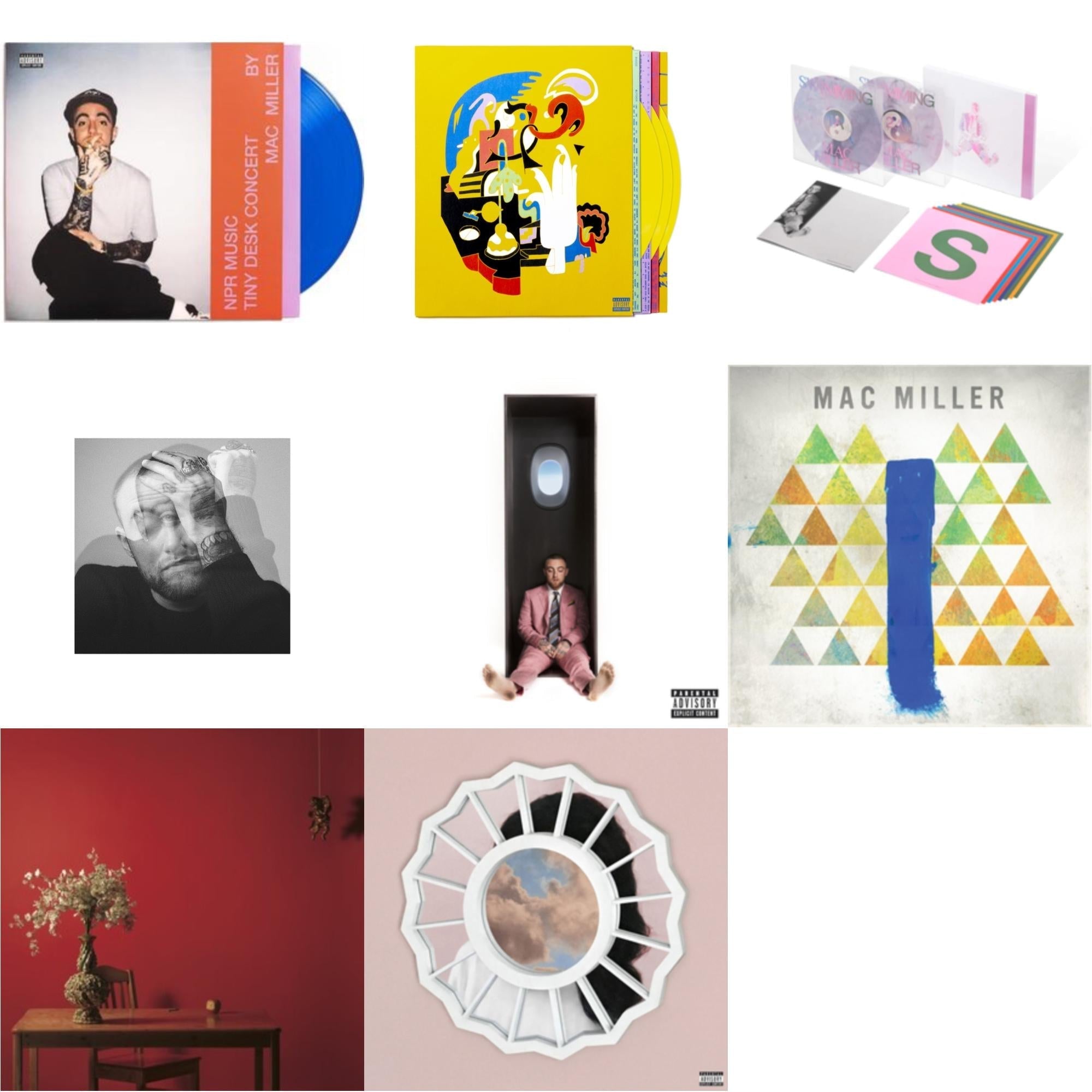 Mac Miller - Npr Music Tiny Desk Concert (Translucent Blue LP Vinyl/B-Side Etching/Insert) & Swimming (5 Year) (2LP/Milky Clear/Hot Pink/Sky Blue Marble Vinyl) & Faces (3LP/Yellow Vinyl) & Swimming (X) & Circles (2LP/Clear Vinyl) & Divine Feminine