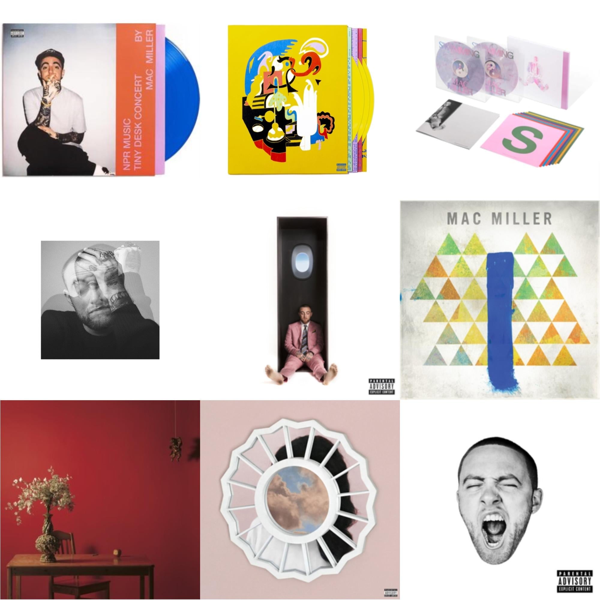 Mac Miller - Npr Music Tiny Desk Concert (Translucent Blue LP Vinyl/B-Side Etching/Insert) & Swimming (5 Year) (2LP/Milky Clear/Hot Pink/Sky Blue Marble Vinyl) & Faces (3LP/Yellow Vinyl) & Swimming (X) & Circles (2LP/Clear Vinyl) & Divine Feminine